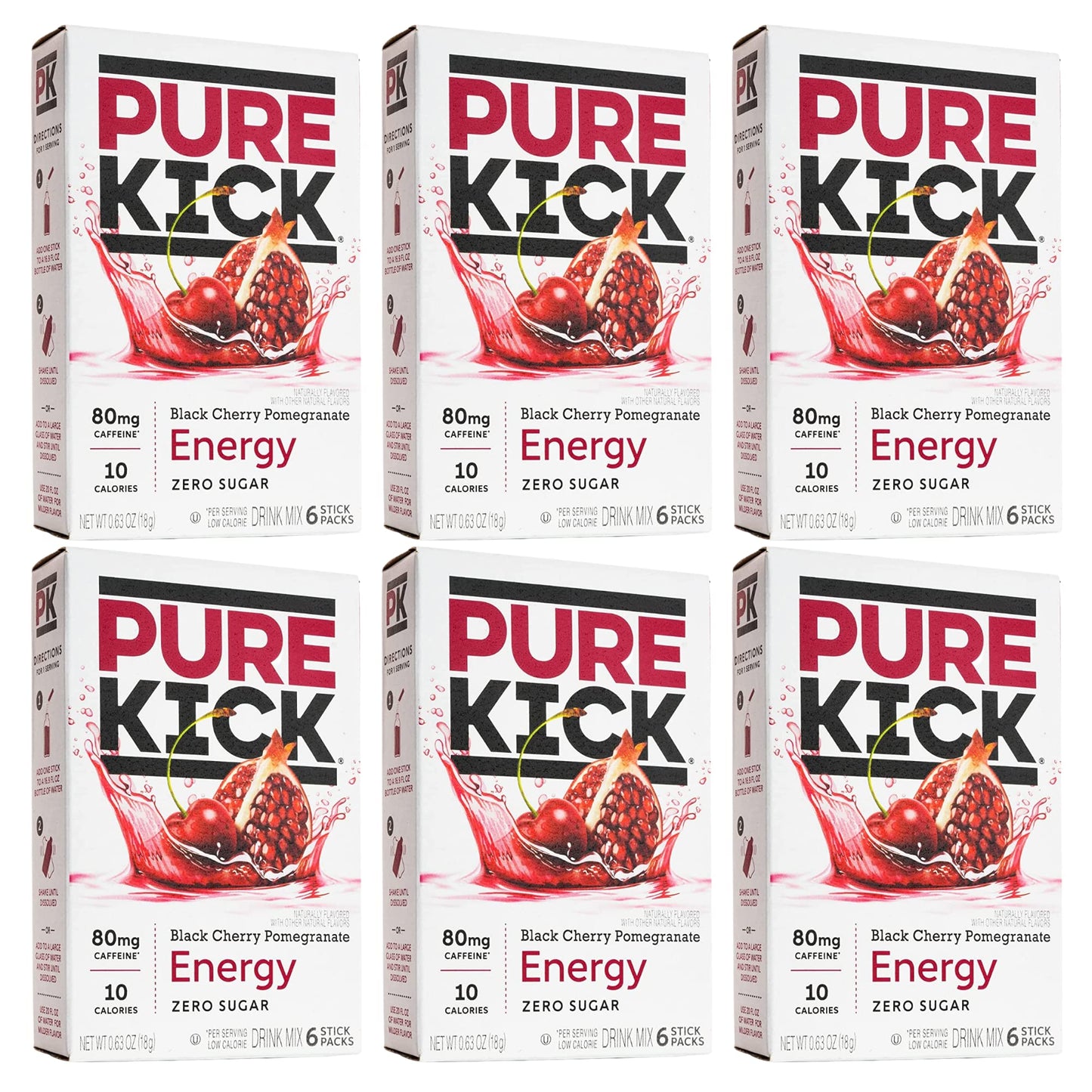 Energy Drink Mix Bundle. Includes Six Boxes of Pure Kick Energy Drink Mix of Black Cherry Pomegranate Flavor. Comes with a BELLATAVO Fridge Magnet!