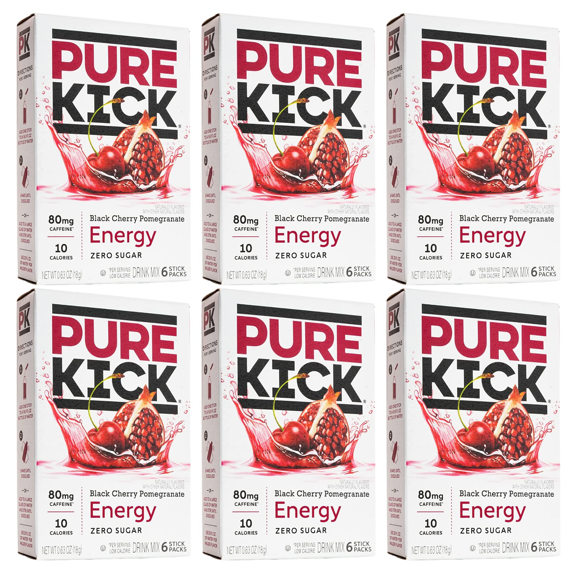Energy Drink Mix Bundle. Includes Six Boxes of Pure Kick Energy Drink Mix of Black Cherry Pomegranate Flavor. Comes with a BELLATAVO Fridge Magnet!