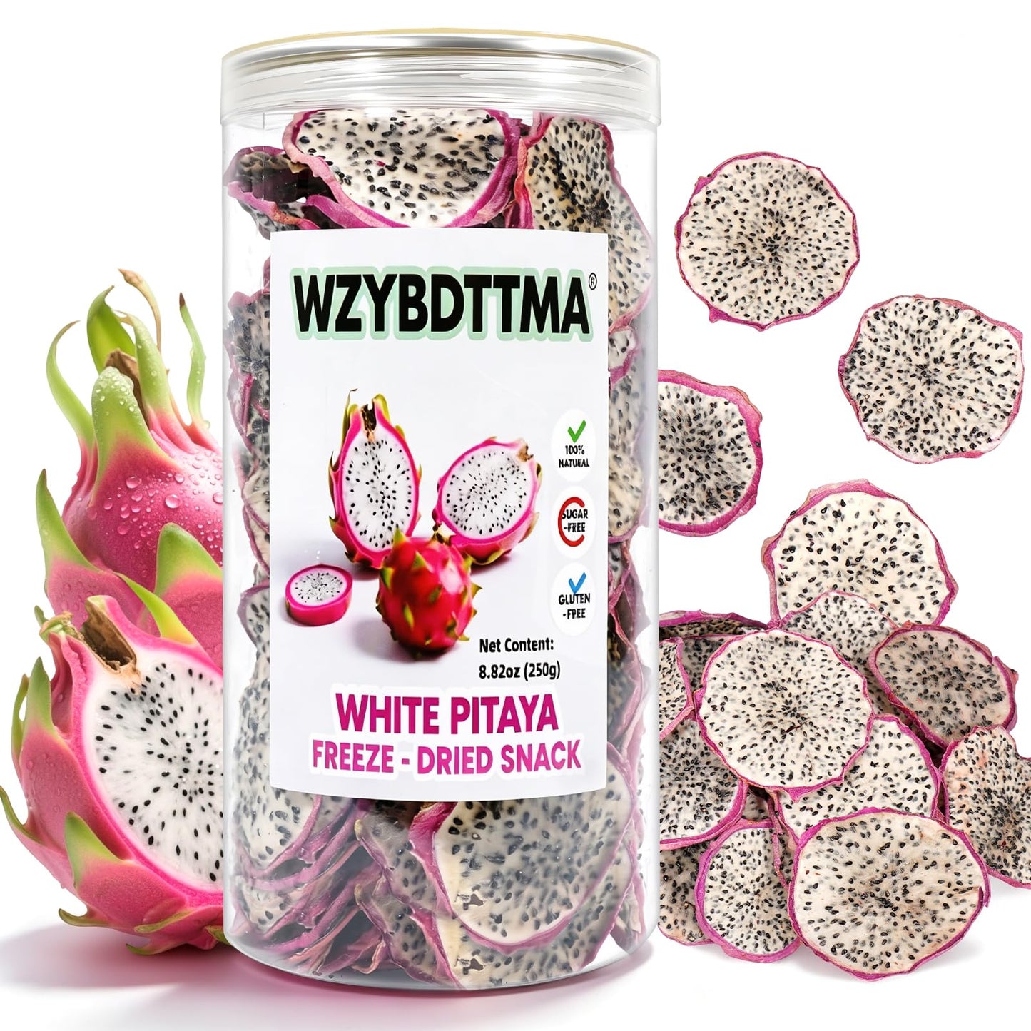 Soft-Dried White Dragon Fruit Slices | Unsweetened, Pure Fruit | Perfect for Yogurt, Cereal, Tea,Cocktails & Desserts | Resealable Jar (250g)