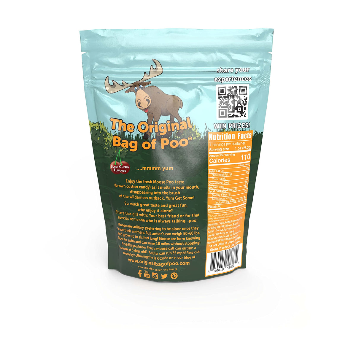 The Original Bag of Poo®, Moose Poo (Black Cherry Flavor Cotton Candy) Novelty Poop Gag Gift. Free sticker inside.