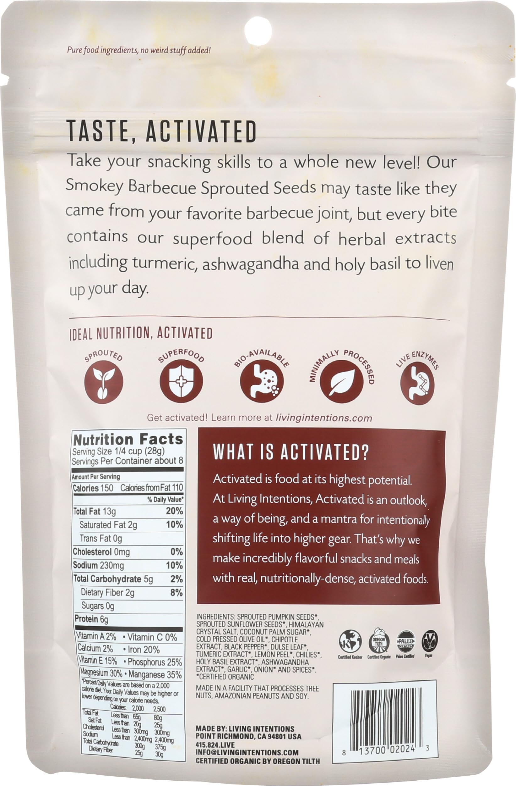 Living Intentions, Seeds Smokey BBQ Organic, 8 Ounce