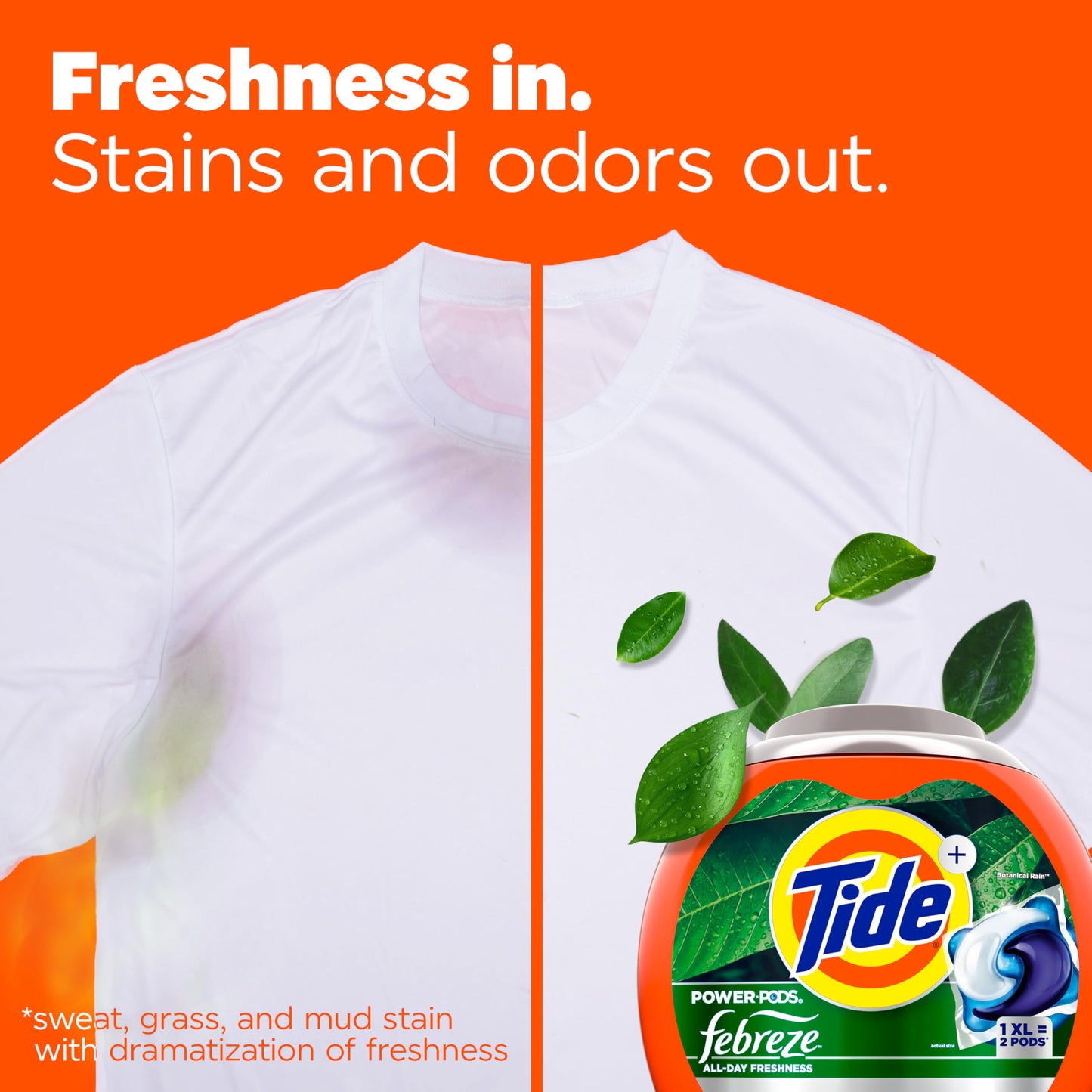 Tide Power Pods with Febreze Laundry Detergent Pacs, 45 Count, Botanical Rain Scent, All-Day Freshness
