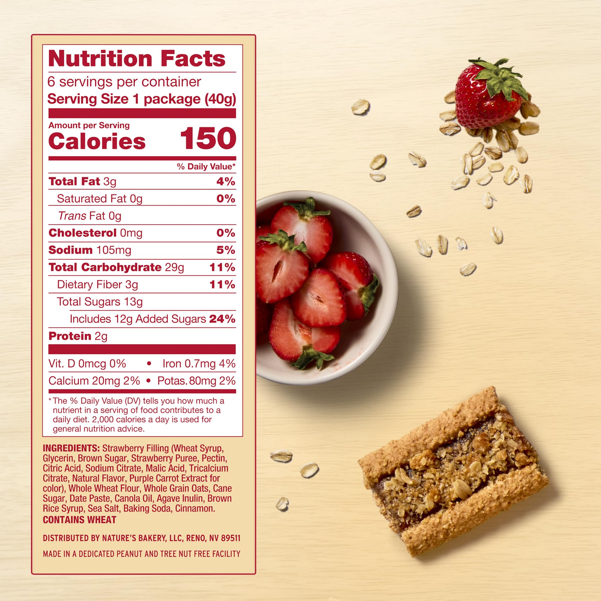 Nature’s Bakery Oatmeal Crumble Bars, Strawberry, Real Fruit, Vegan, Non-GMO, Breakfast bar, 6 Boxes With 6 Packs, 36 Count