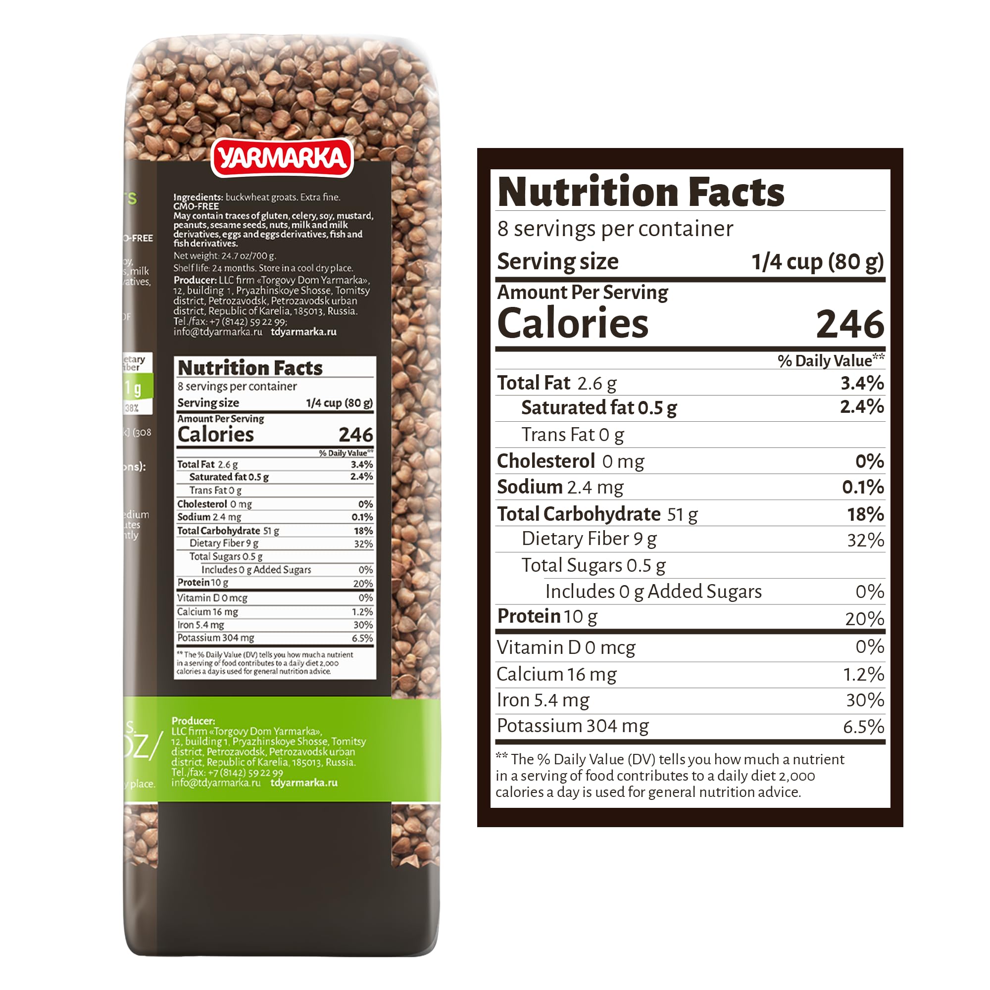Yarmarka Toasted Buckwheat Groats (Kasha) 24.7 oz (700 g) Roasted Whole Grain, Traditional Eastern European Style, Plant Based Diet Friendly