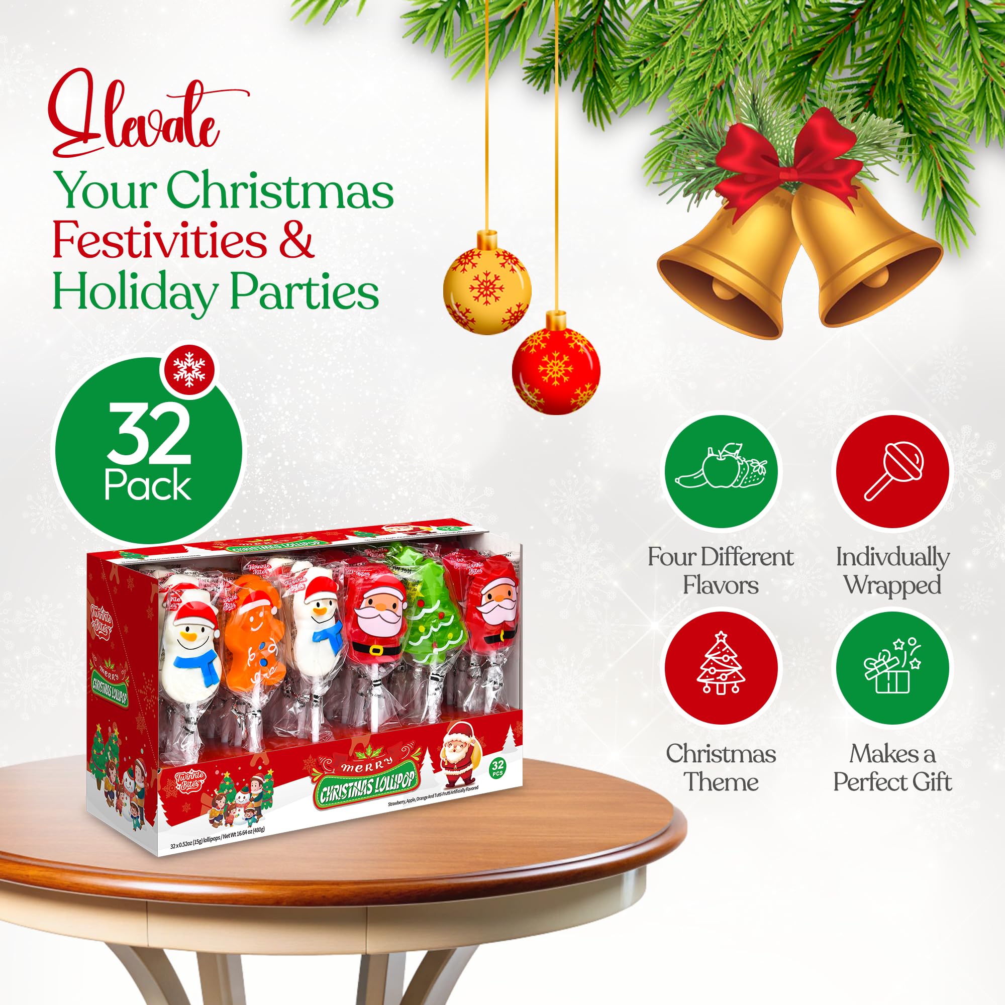40 Pack Christmas Lollipops - Individually Wrapped Holiday Themed Lollipops - Santa, Tree Snowman, Gingerbread, Designs & Delicious Flavor -Bulk