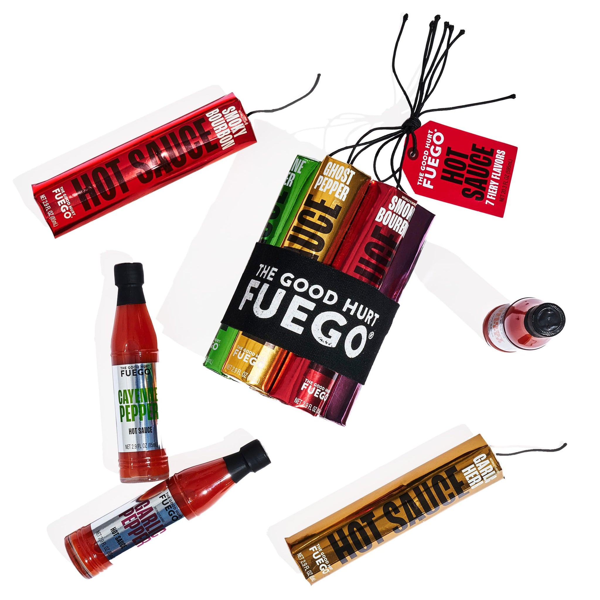 The Good Hurt Fuego, Hot Sauce Sampler Gift Set in Metallic Packaging, Flavors Includes Habanero, Ghost Pepper, Smoky Bourbon, Hot Sauce Variety Pack