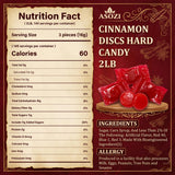 Cinnamon Discs Hard Candy 2 lb - Individually Wrapped Cinnamon Candy Old Fashioned Holiday Suckers - Spicy and Sweet Flavor - Perfect for Valentine's