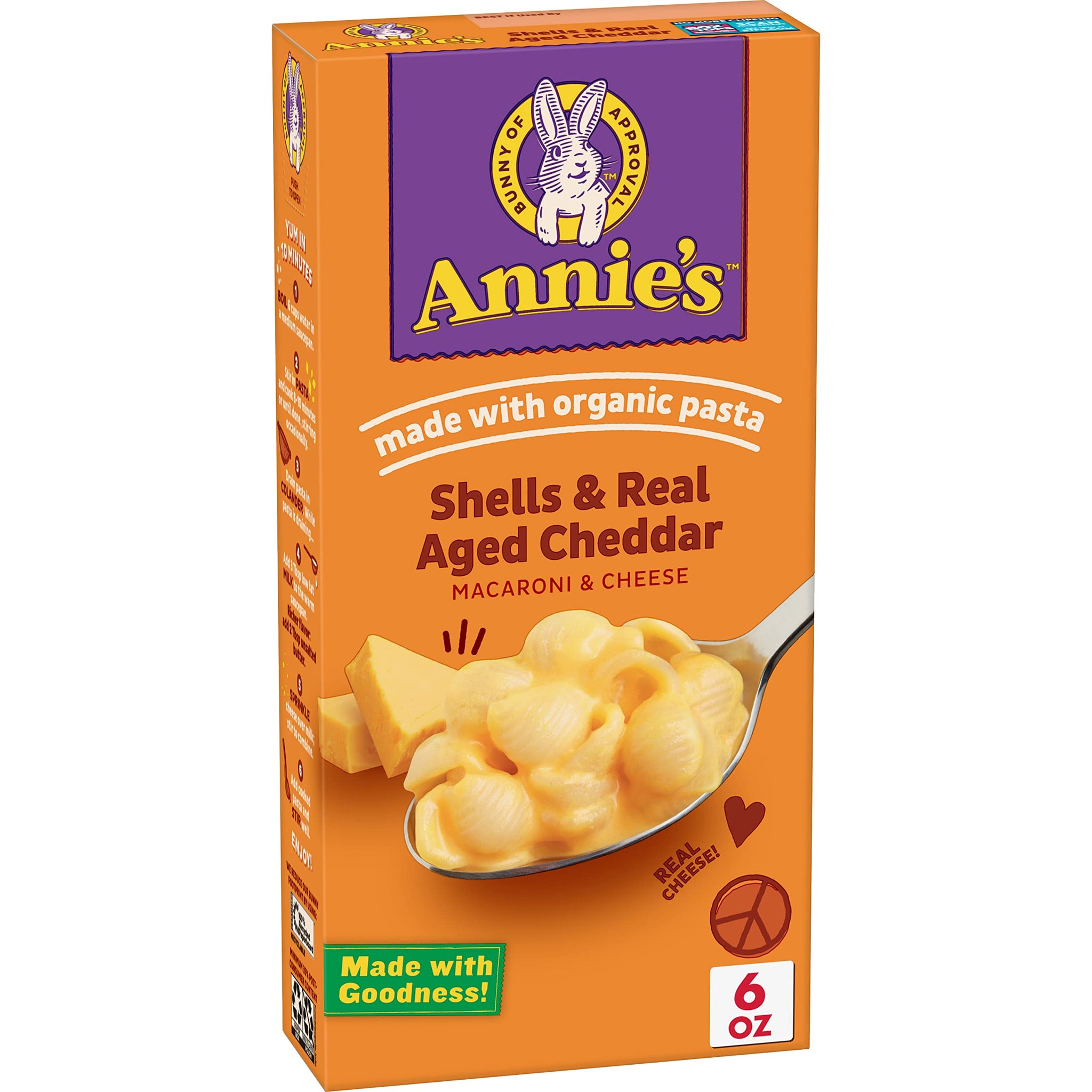 Annie's Shells and Real Aged Cheddar, Made with Organic Pasta and Real Cheese, 6 oz
