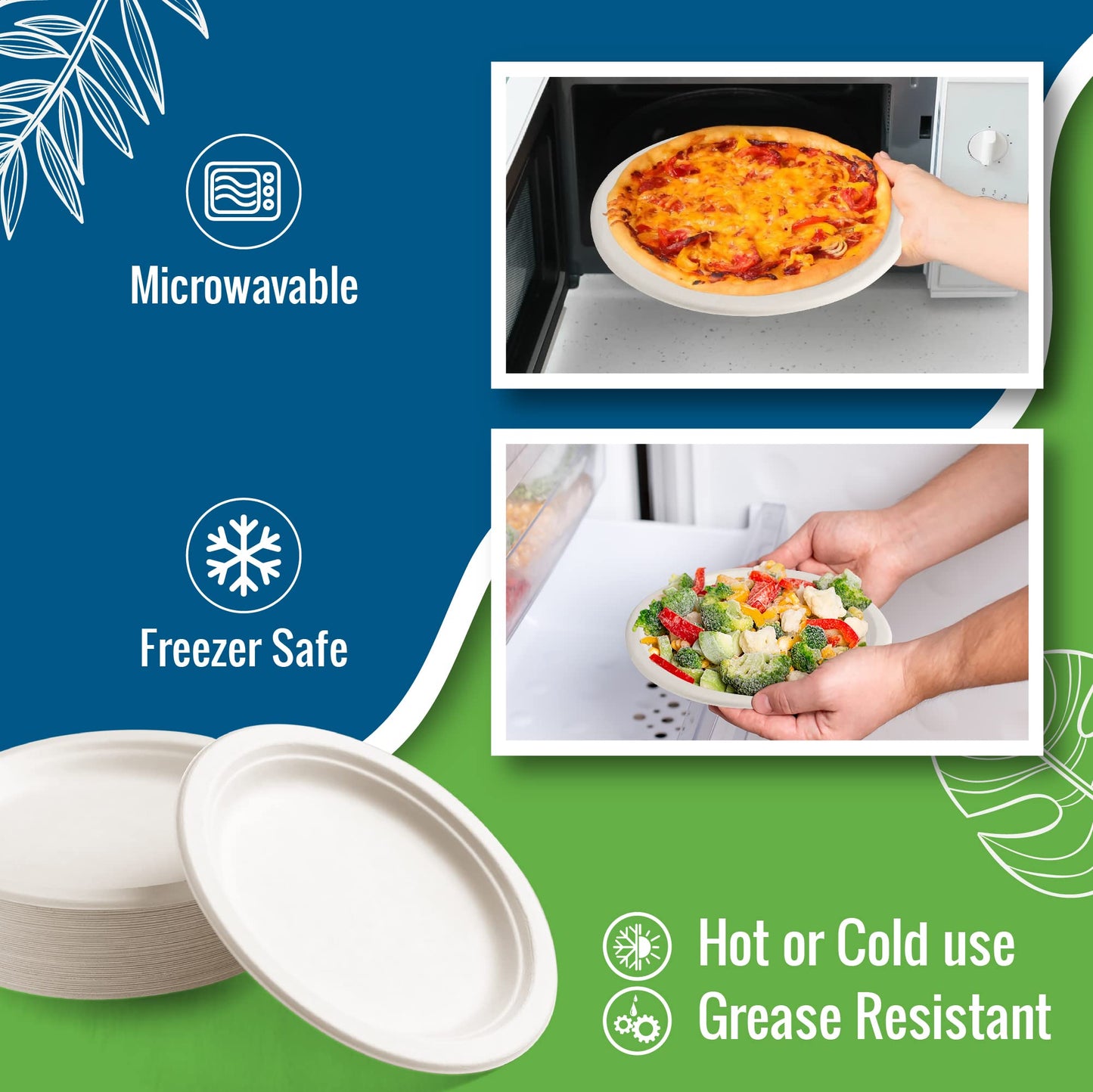 SafeWare White Paper Plates, 7 Inch, 150 Count - Food Grade Sugar Cane Fiber, Compostable & Biodegradable, Microwavable, Hot & Cold Resistant, Heavy