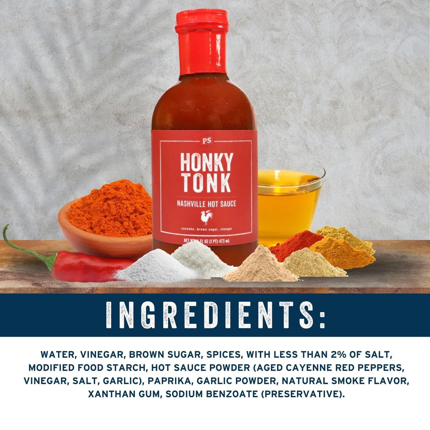 PS Seasoning Honky Tonk Nashville Hot Sauce - Spicy All-Purpose Sauce for Dipping, Basting, and Glazing - Sweet and Smoky Flavor, Great on Wings