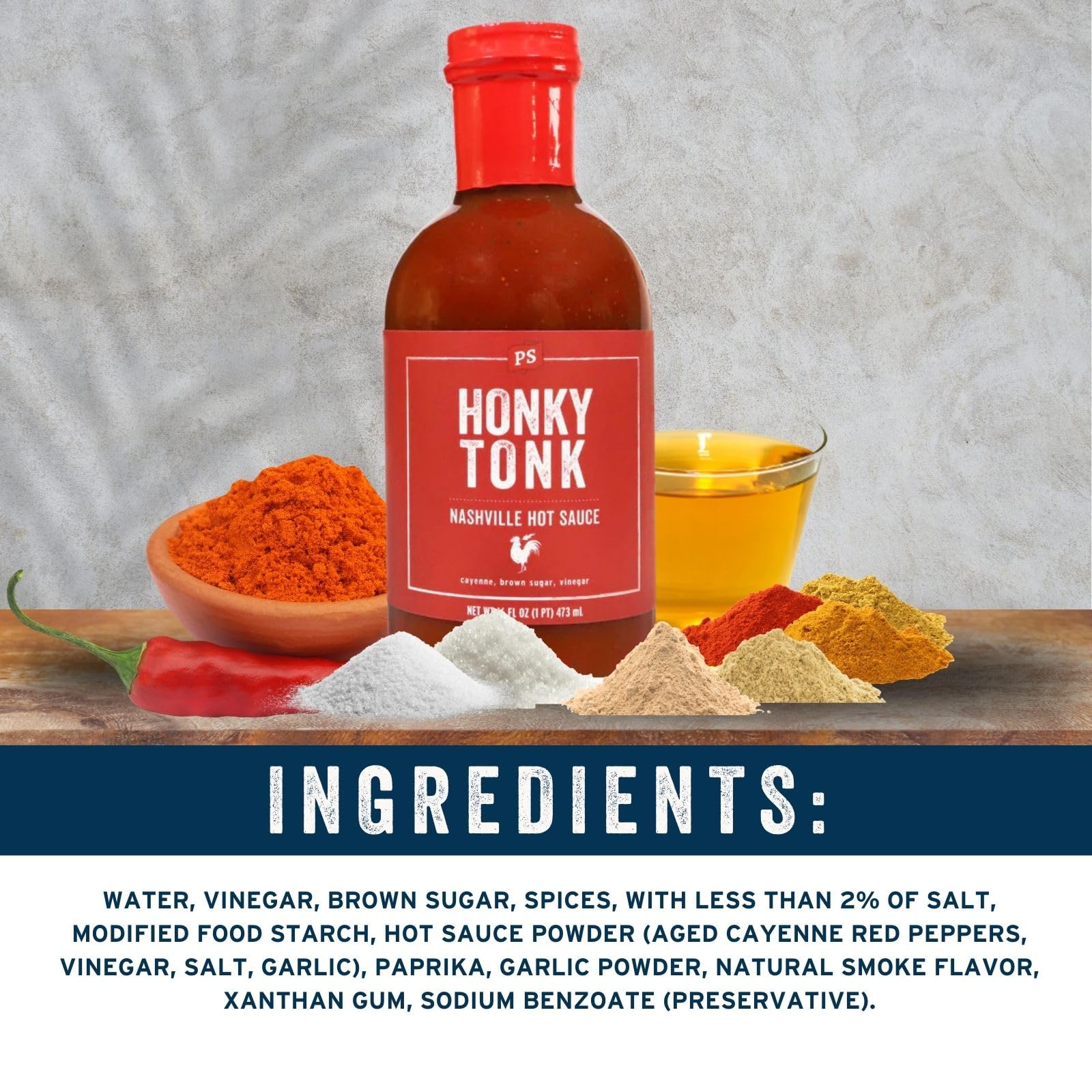 PS Seasoning Honky Tonk Nashville Hot Sauce - Spicy All-Purpose Sauce for Dipping, Basting, and Glazing - Sweet and Smoky Flavor, Great on Wings