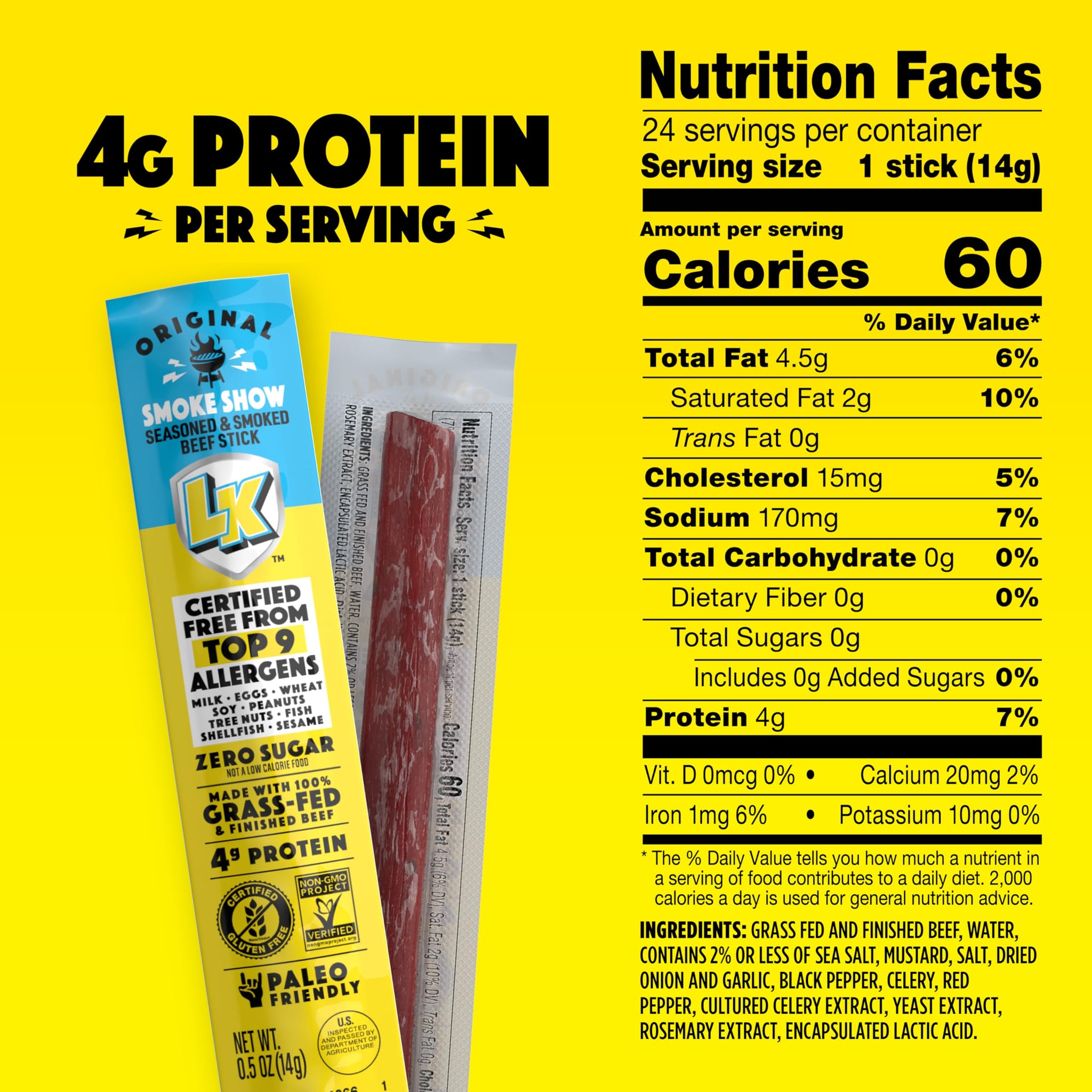 Lorissa's Kitchen Smoke Show Seasoned & Smoked Mini Beef Sticks - (Pack of 24) 0.5 oz Meat Sticks - Ready to Eat Protein Snacks - Free from Top 9