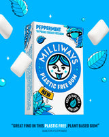 Milliways Peppermint | Plastic Free Gum | Xylitol, Aspartame-Free, Sugar-Free, Plant-Based, Natural Chewing Gum | 120 Pieces Total (12 Packs of 10