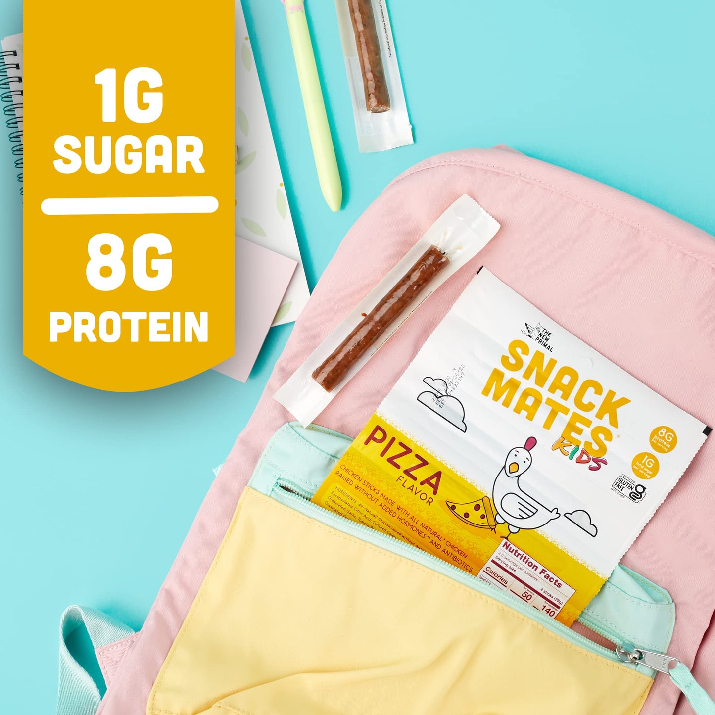 Snack Mates by The New Primal, Chicken Pizza Meat Stick, All Natural Chicken, High Protein and Low Sugar Kids Snack, Certified Paleo, Certified Gluten