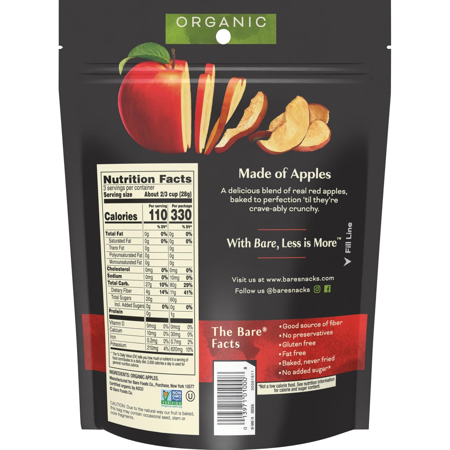 Bare Gluten Free Organic Apple Chips, Fuji and Red, 3.3 Ounce