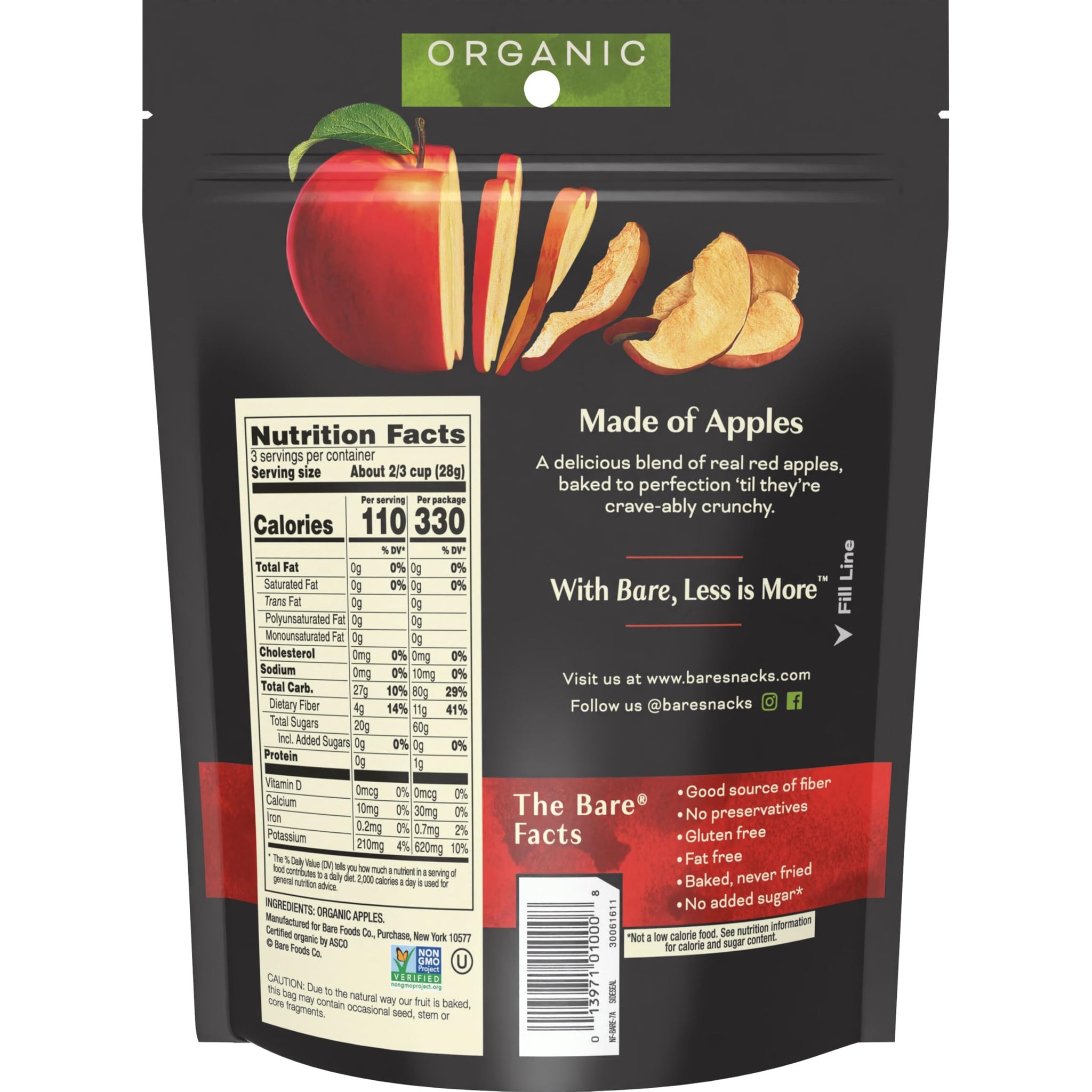 Bare Gluten Free Organic Apple Chips, Fuji and Red, 3.3 Ounce