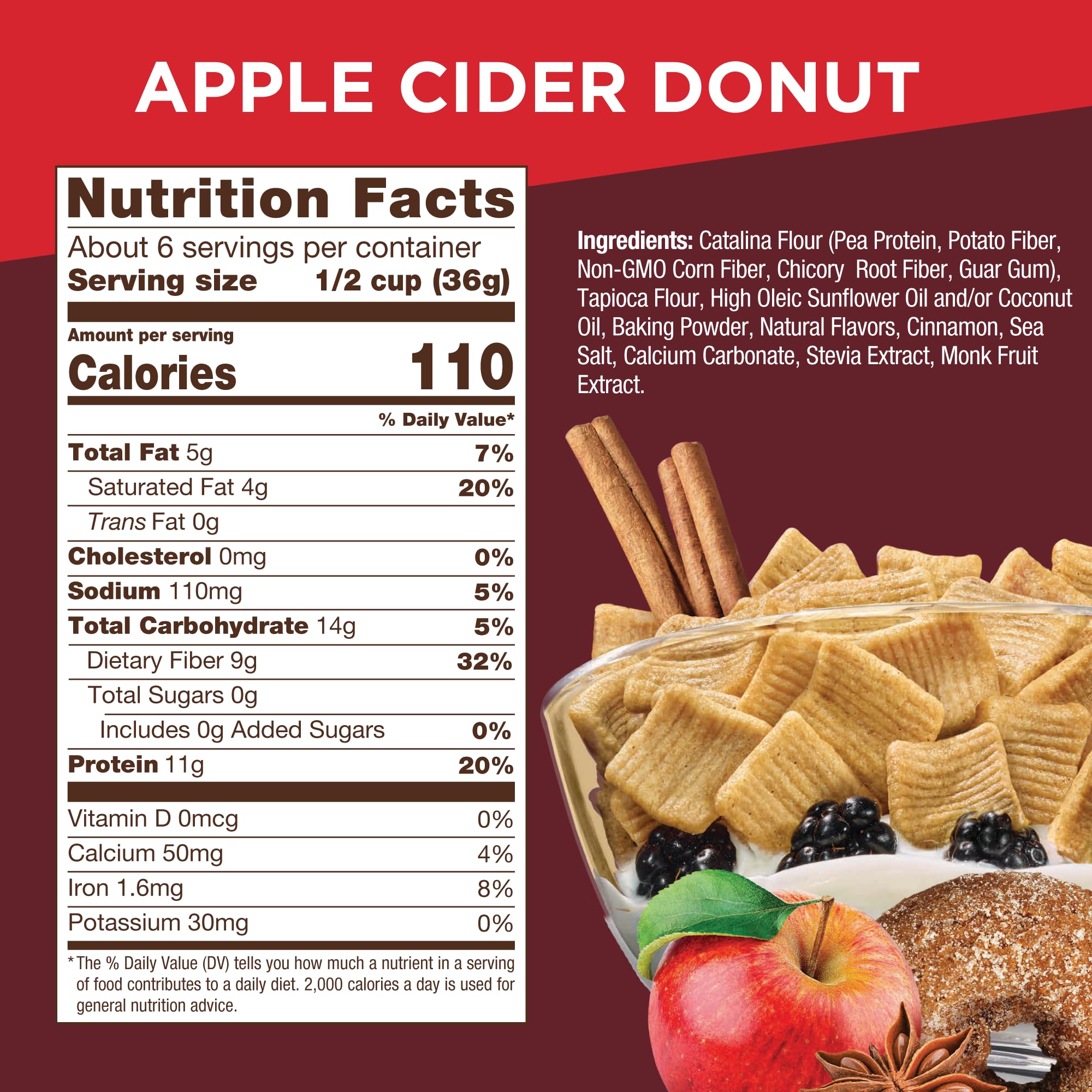 Catalina Crunch Protein Cereal | Sugar Free Breakfast Cereal with 11g of Protein | Gluten Free, Keto Friendly | Apple Cider Donut - 8 oz. Bag (Pack