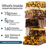 WonderSlim Meal Replacement Protein Bar, Variety Pack, 15g Protein, 20 Vitamins & Minerals (7ct)