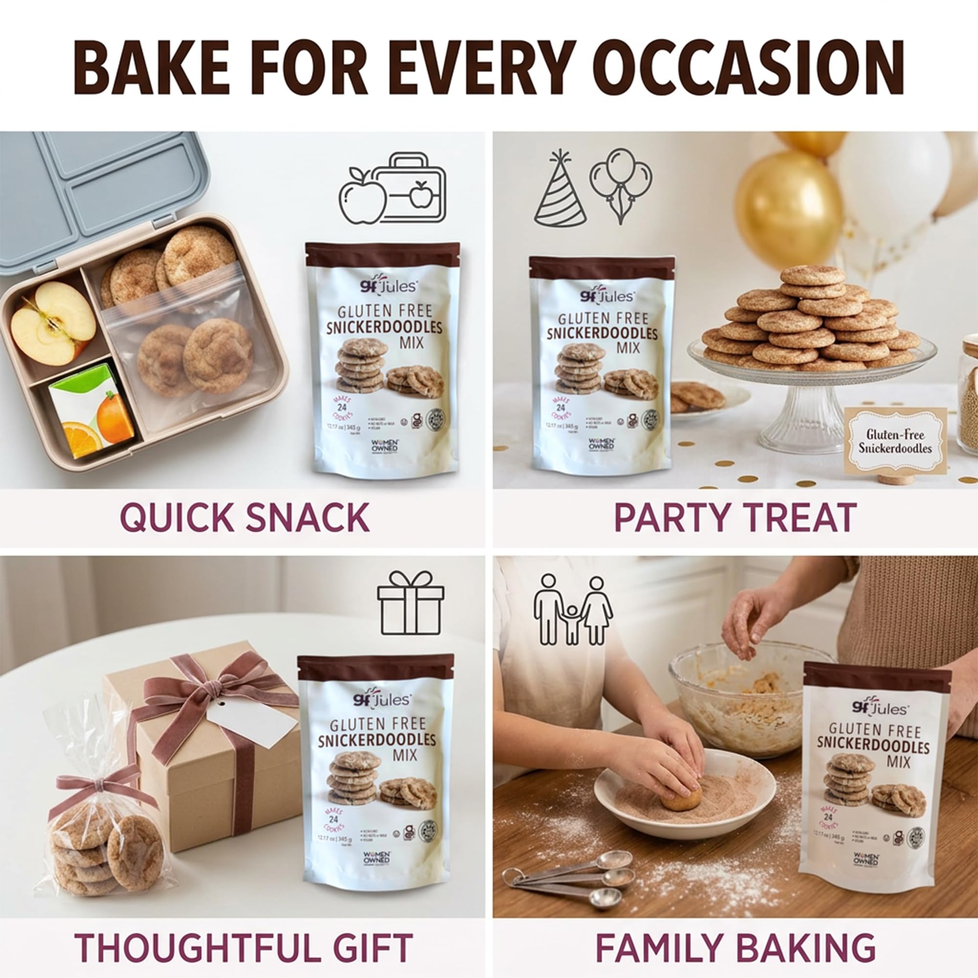 gfJules Gluten-Free Snickerdoodle Cookie Mix, Cinnamon Sugar Gluten Free Cookies, Easy Baking Mix for Soft Cookie Dough, Non-GMO, 12.17 oz