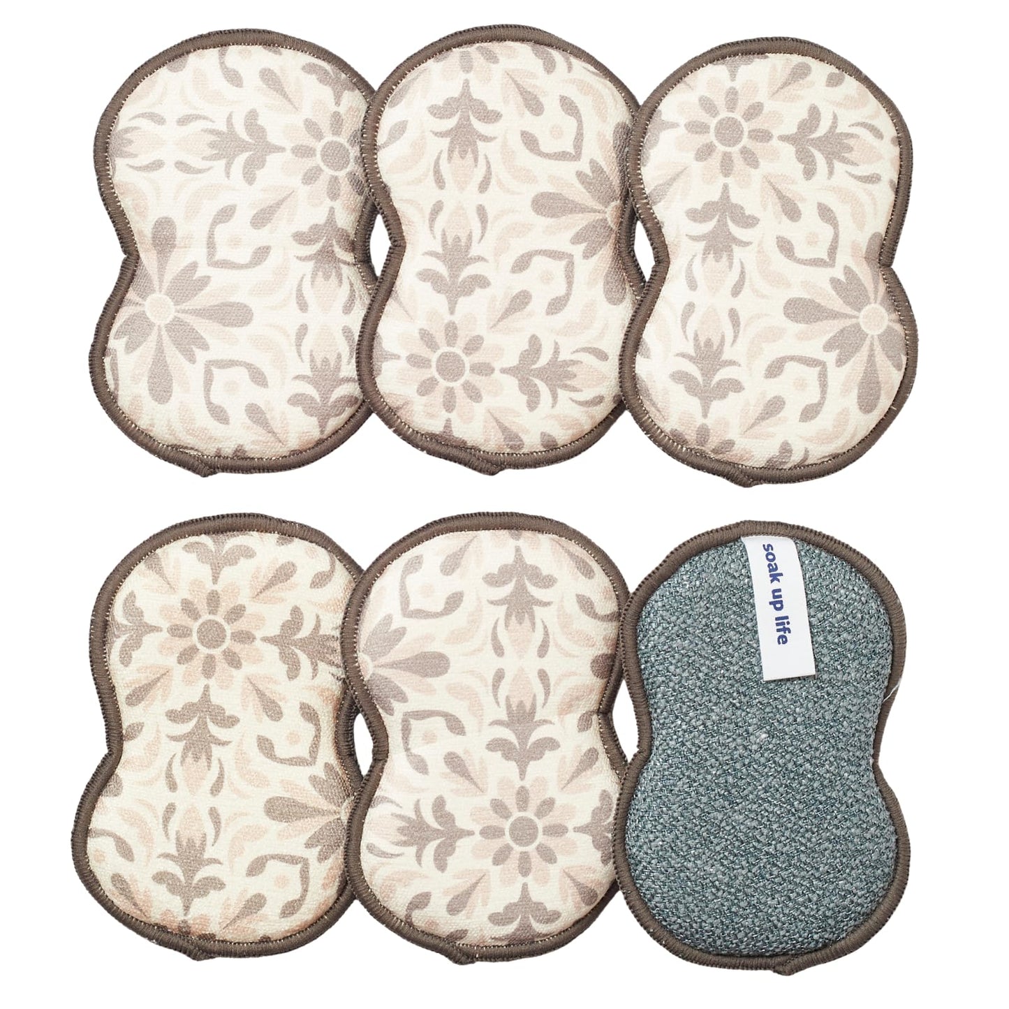 Bright Habits Sponge Set in Jolie Taupe, 6 Pack Super Absorbent Washable Reusable Cleaning Sponges Made from Recycled Materials, Durable Eco Friendly