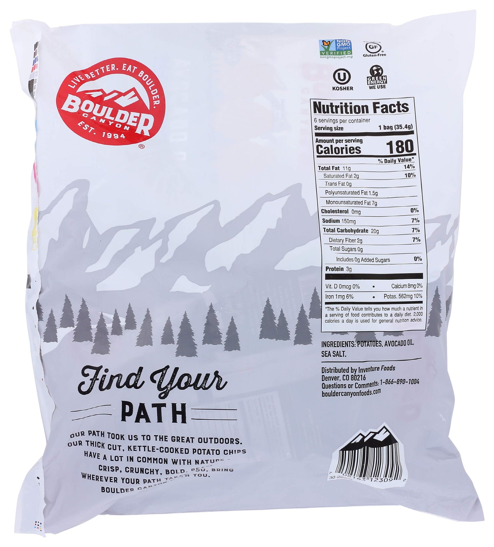 Boulder Canyon Avocado Oil Sea Salt Potato Chips 6 Count, 1.25 OZ