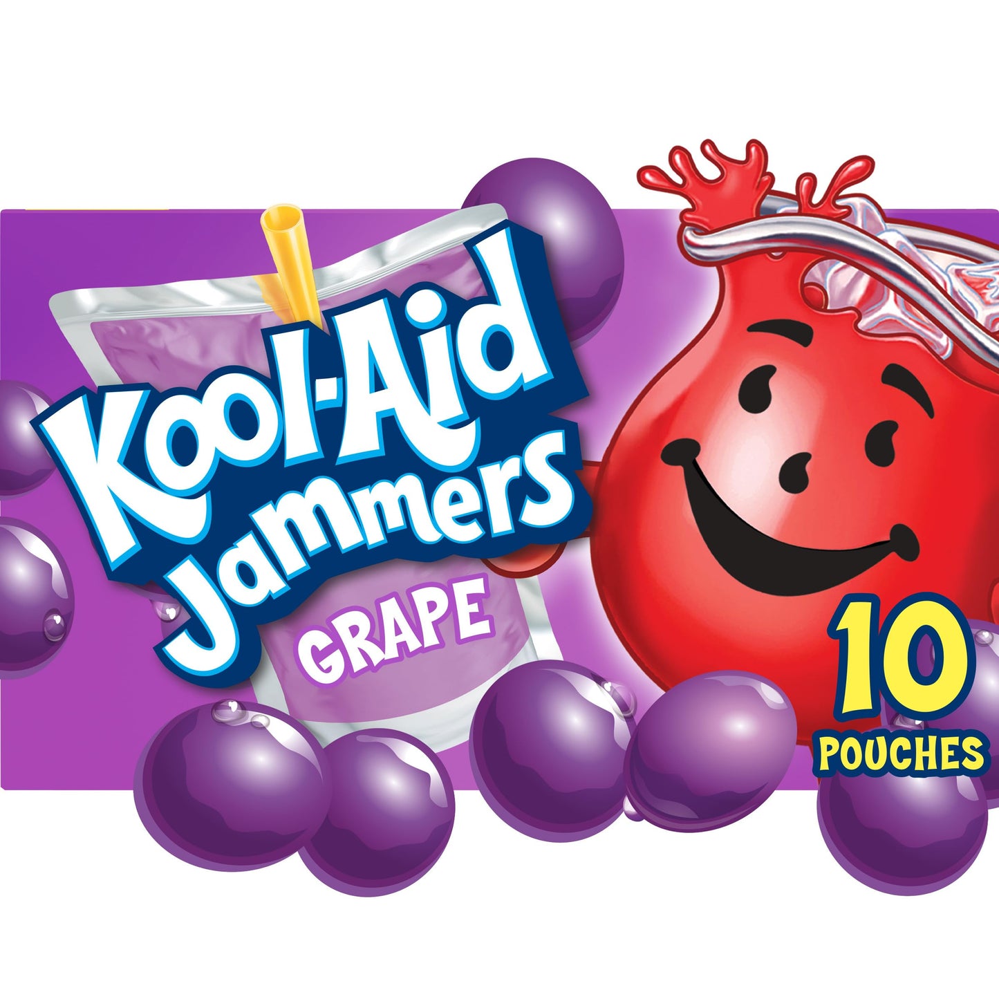 Kool-Aid Jammers Artificially Flavored Drink, 10 Pouches, for School Lunches and On-the-Go Hydration, Grape Flavor, Excellent Source of Vitamin C, 6