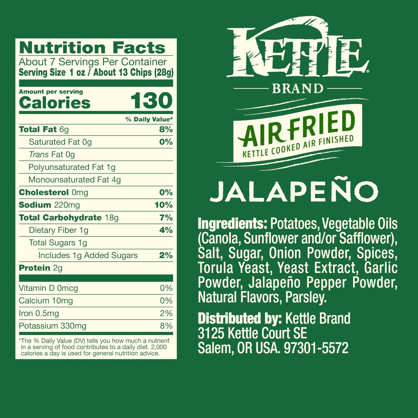Kettle Brand Potato Chips, Air Fried Jalapeño Kettle Chips, 6.5 Oz Bag