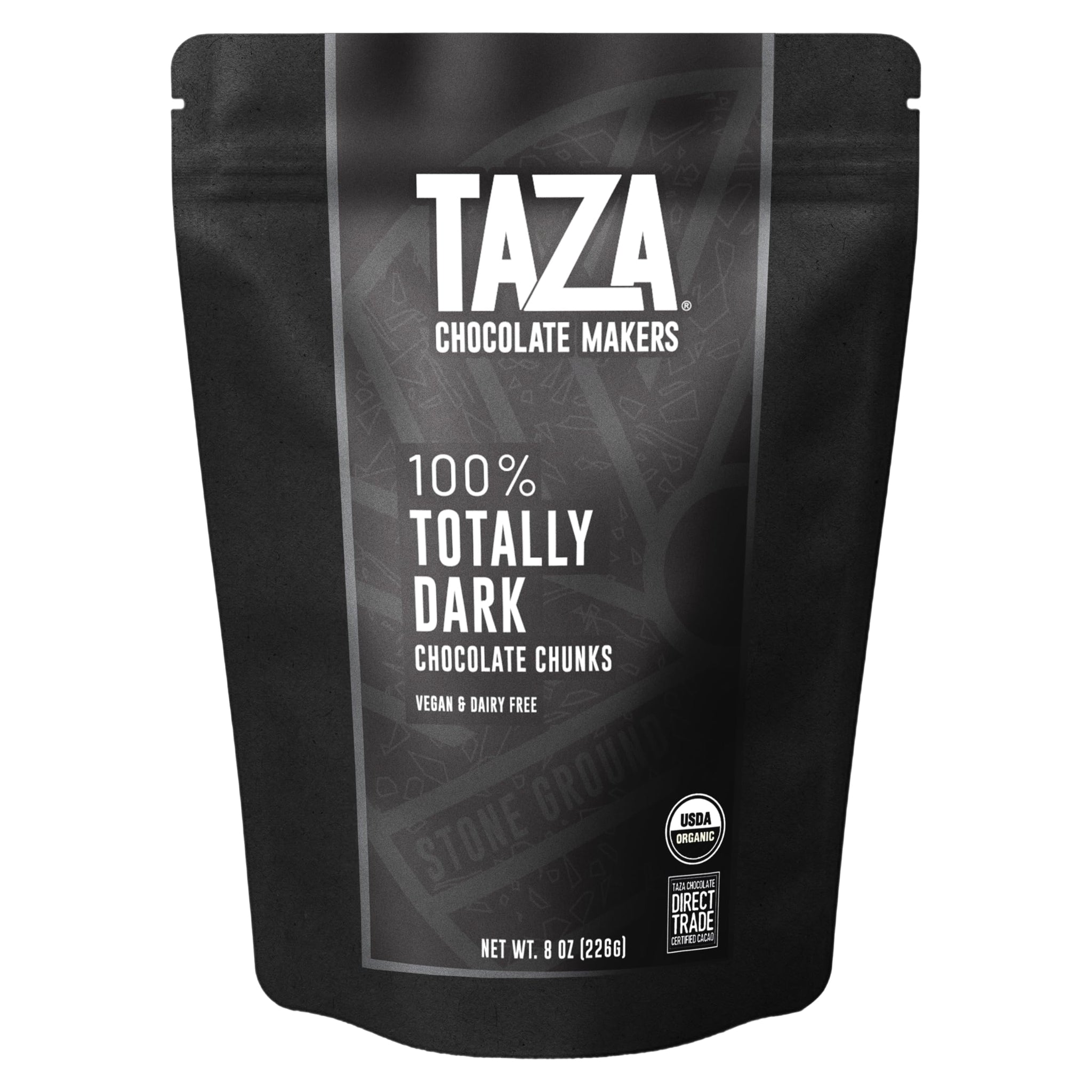 Taza Chocolate 100% Totally Dark Organic Chocolate Chunks (8 oz) - Unsweetened, No Sugar Added for Baking, Snacking, & Keto - Made from Ethically