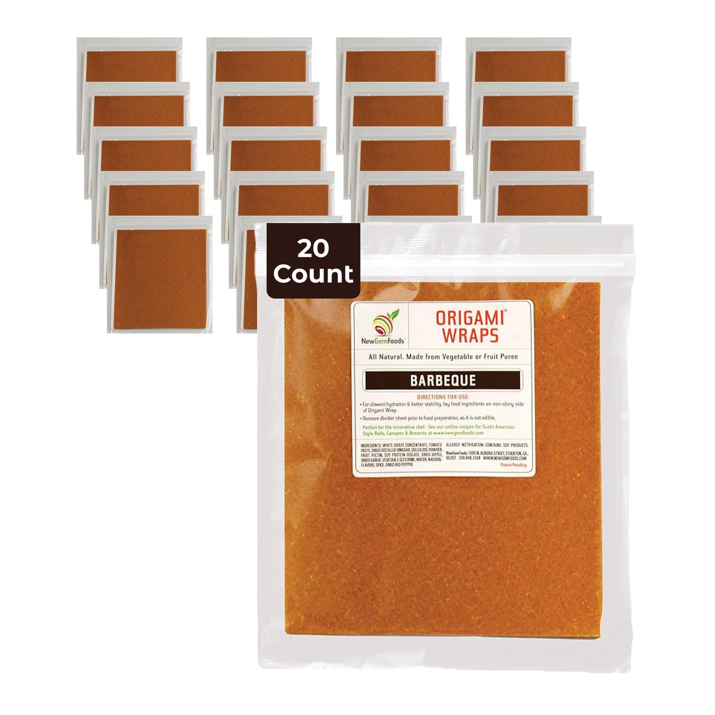 Barbecue Sushi Wraps (20 Count) - Vegan, Gluten-Free, Plant-Based Low-Carb Wraps - Non-GMO, Paleo Seaweed Alternative with Smoky BBQ Flavor