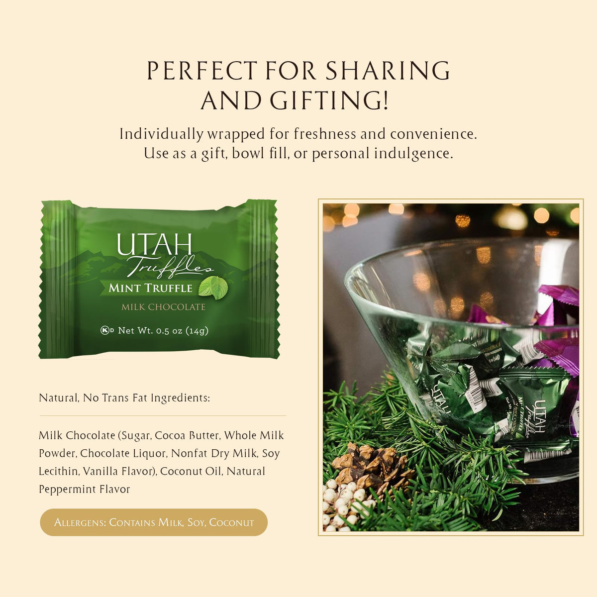 Utah Truffles Belgian Milk Chocolate Mint Individually Wrapped Pouch, Naturally Gluten Free, Gourmet Smooth Creamy Natural Truffle, 16 oz (Pack of 2)