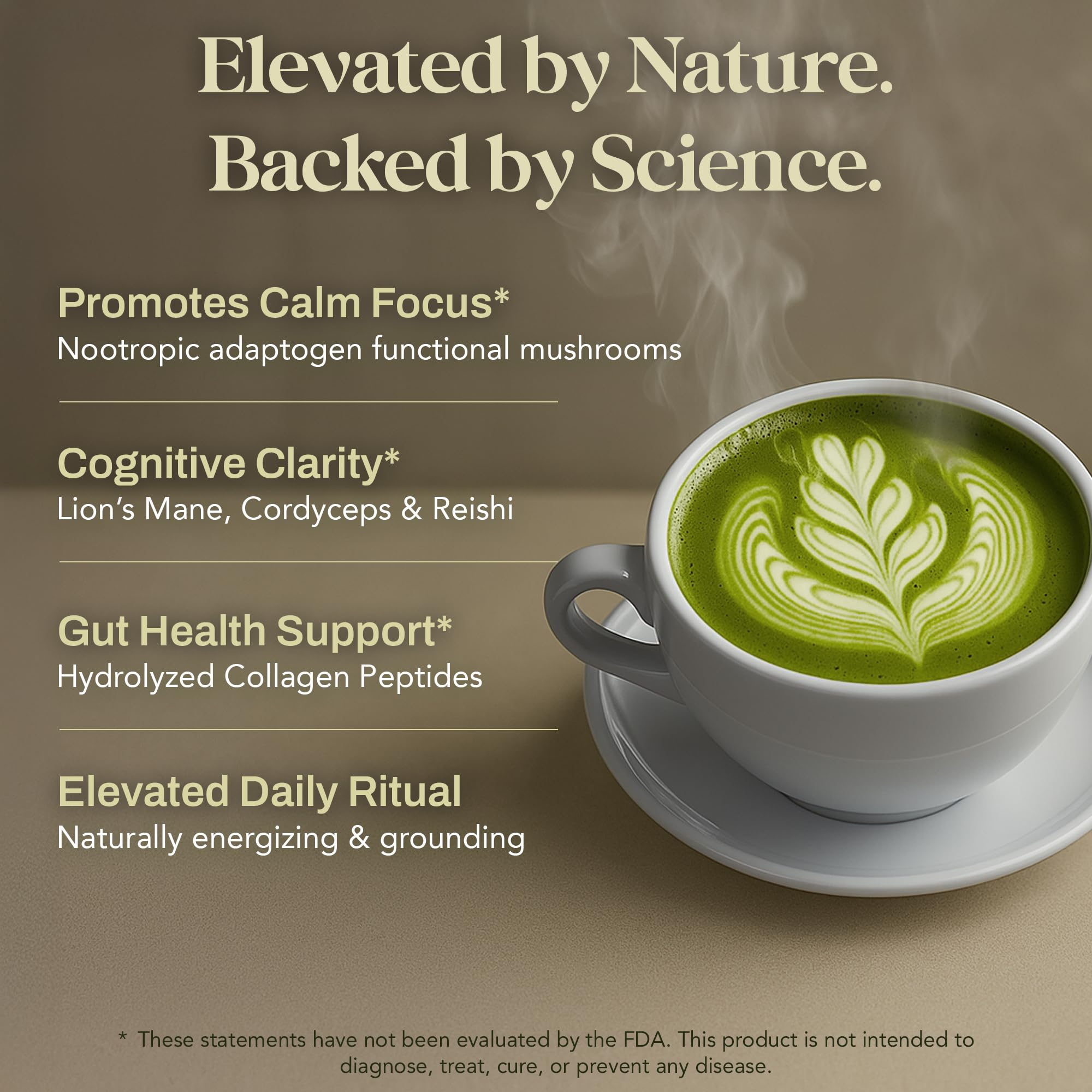 NACLEA Mushroom Matcha Powder - Sugar-Free Japanese Ceremonial Green Tea with Superfood Functional Mushrooms and Hydrolyzed Collagen - Coffee