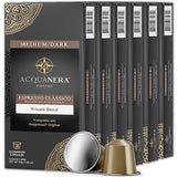 Acquanera Coffee, Espresso Aluminum Capsules, 60 Coffee Pods, Espresso Classico Medium Roast, Intensity 8, Single Cup Brews 1.35oz