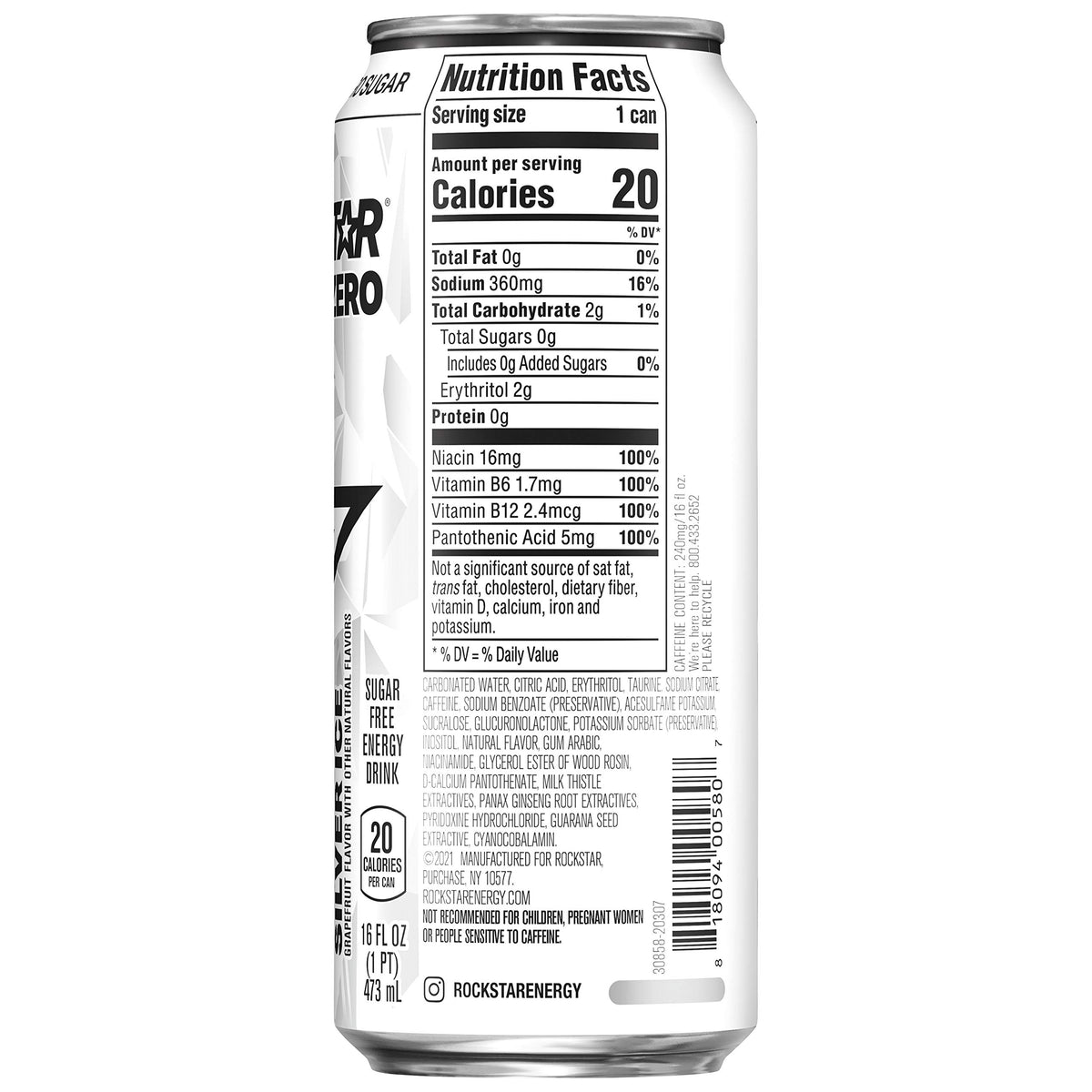 4 Pack - Rockstar Pure Zero Silver Ice - 16oz.
