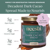 NEESHI Hormone Balancing Dark Cacao Spread for Women - Bloating Relief & Menopause Support - Low Sugar, Vegan, Gluten-Free, All Natural Superfood