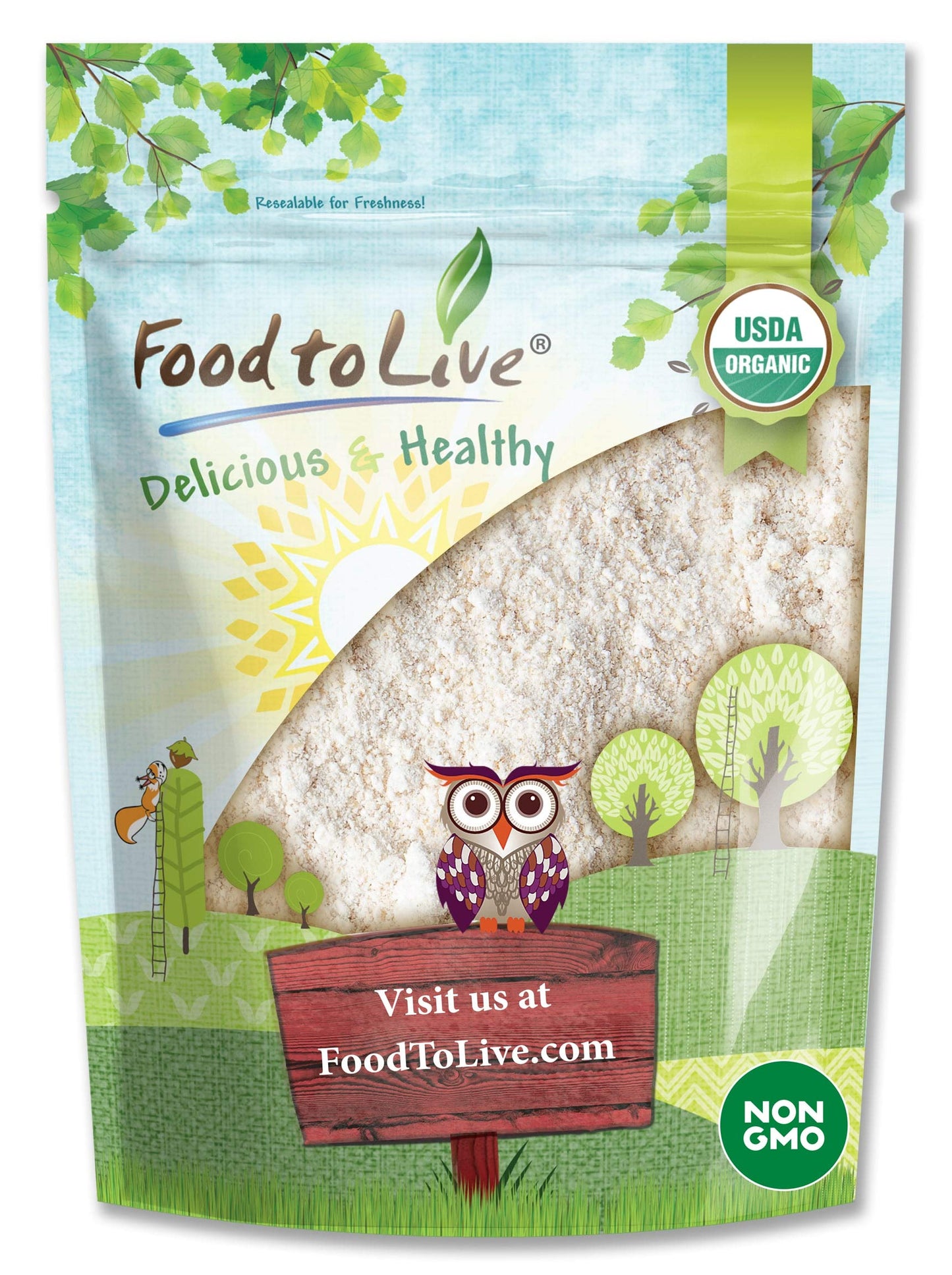 Food to Live Organic Oat Flour, 2 Pounds - Non-GMO, Fine, Stone Ground from Whole Grain Oat Berries, Kosher, Vegan, Bulk, Great for Baking Pancakes