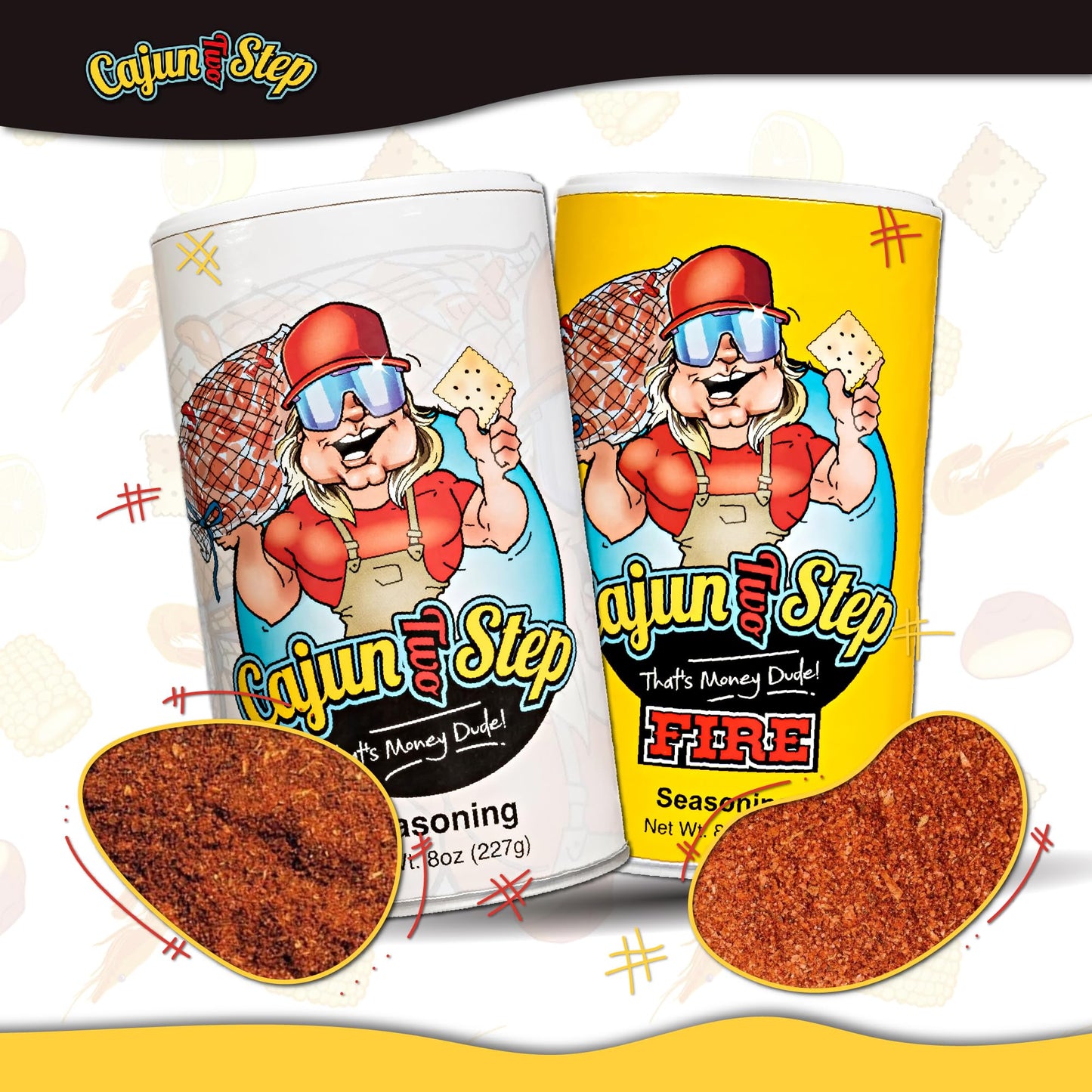Cajun Two Step - StaleKracker - Variety Bundle - 1 each of Original Seasoning 8oz and Fire Seasoning 8 oz