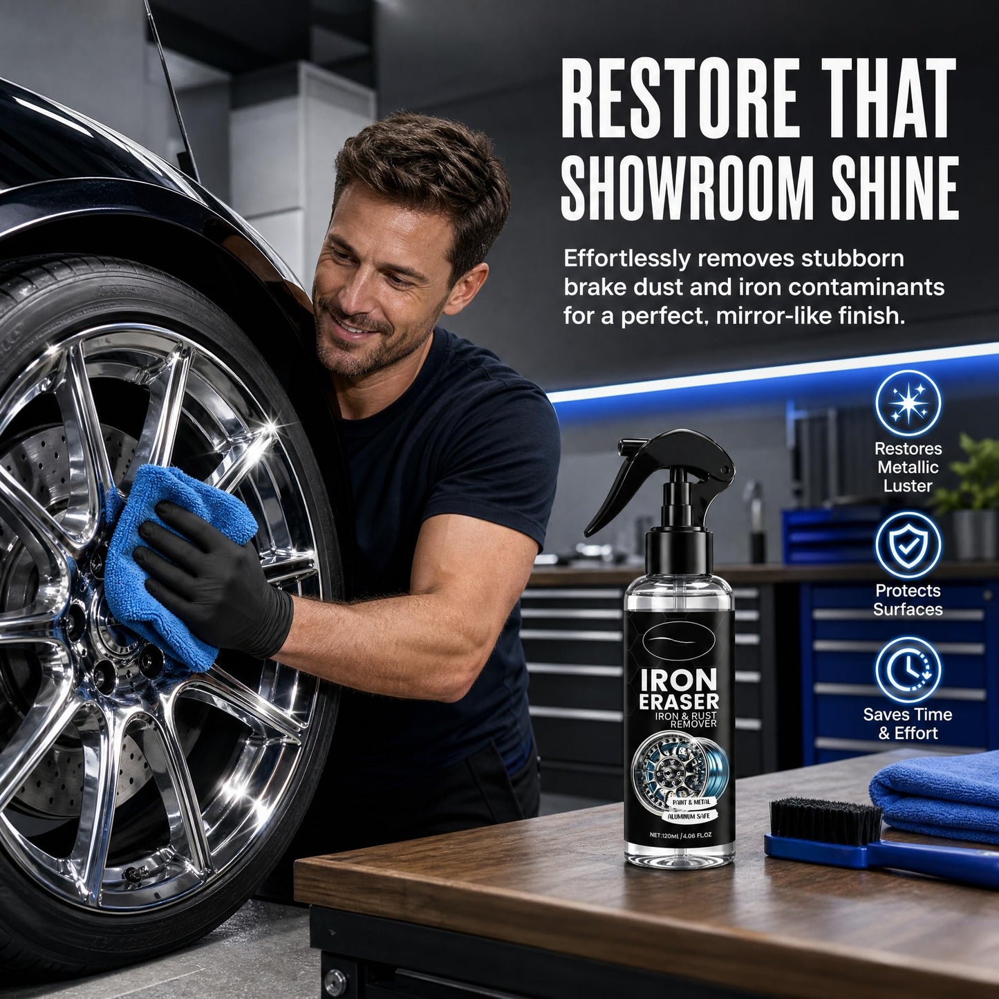 increnobl Iron Eraser Rust Remover Spray, Iron Powder Remover for Car Wheels & Paint, Fast Acting Iron Remover and Brake Dust Cleaner, Professional