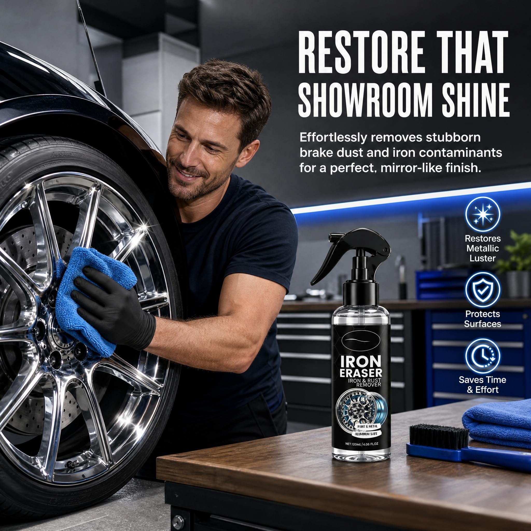 increnobl Iron Eraser Rust Remover Spray, Iron Powder Remover for Car Wheels & Paint, Fast Acting Iron Remover and Brake Dust Cleaner, Professional