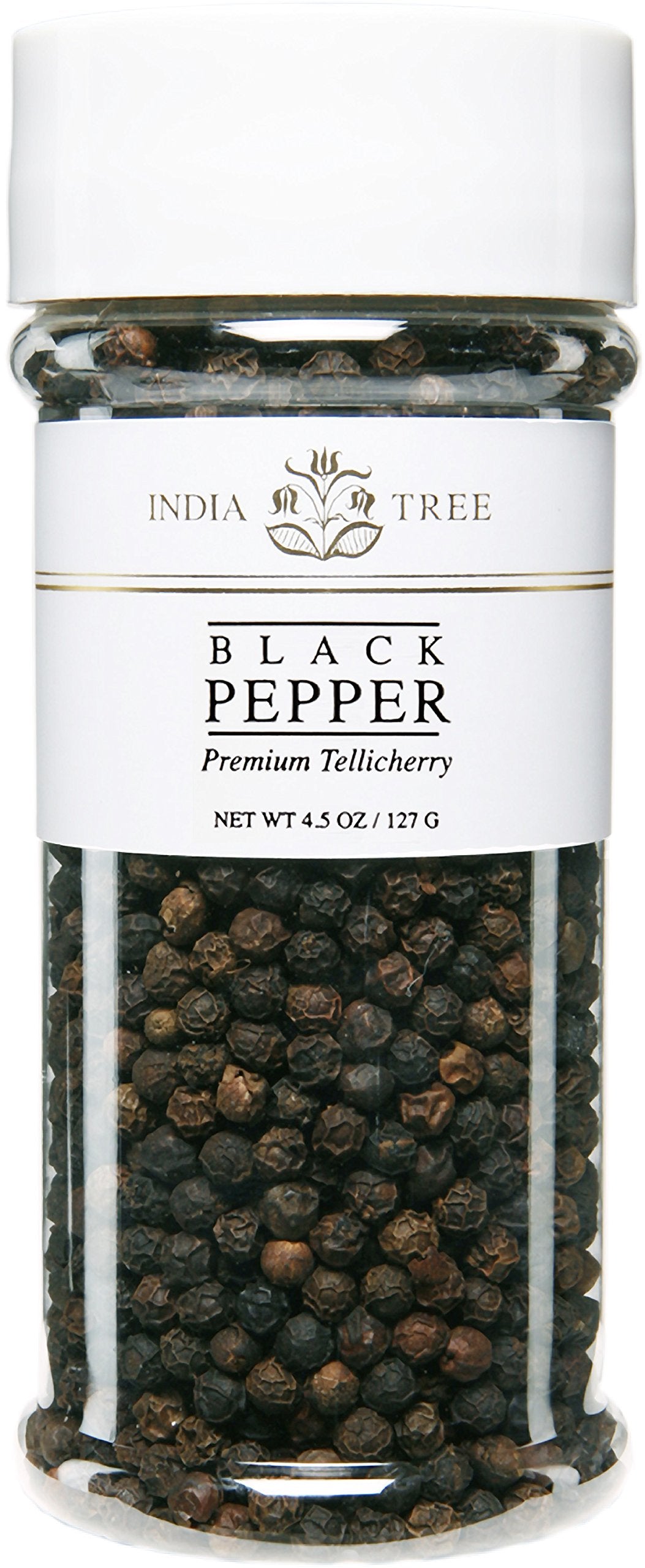 India Tree Tellicherry Peppercorns Whole Black Pepper with Bold Aromatic Flavor, 4.5 oz