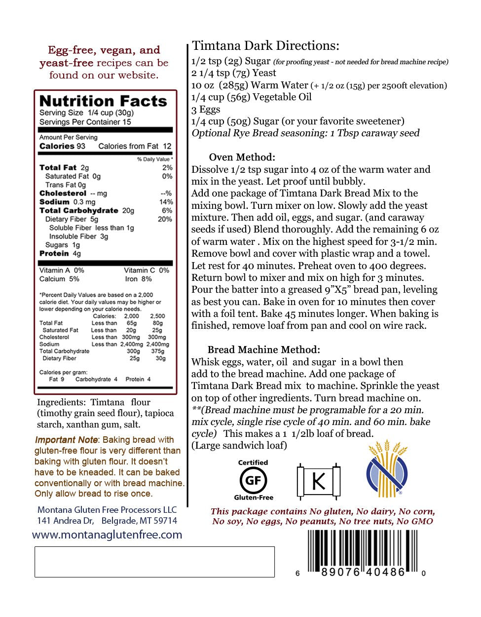 Montana Gluten Free Dark Bread Mix - 4 Pack