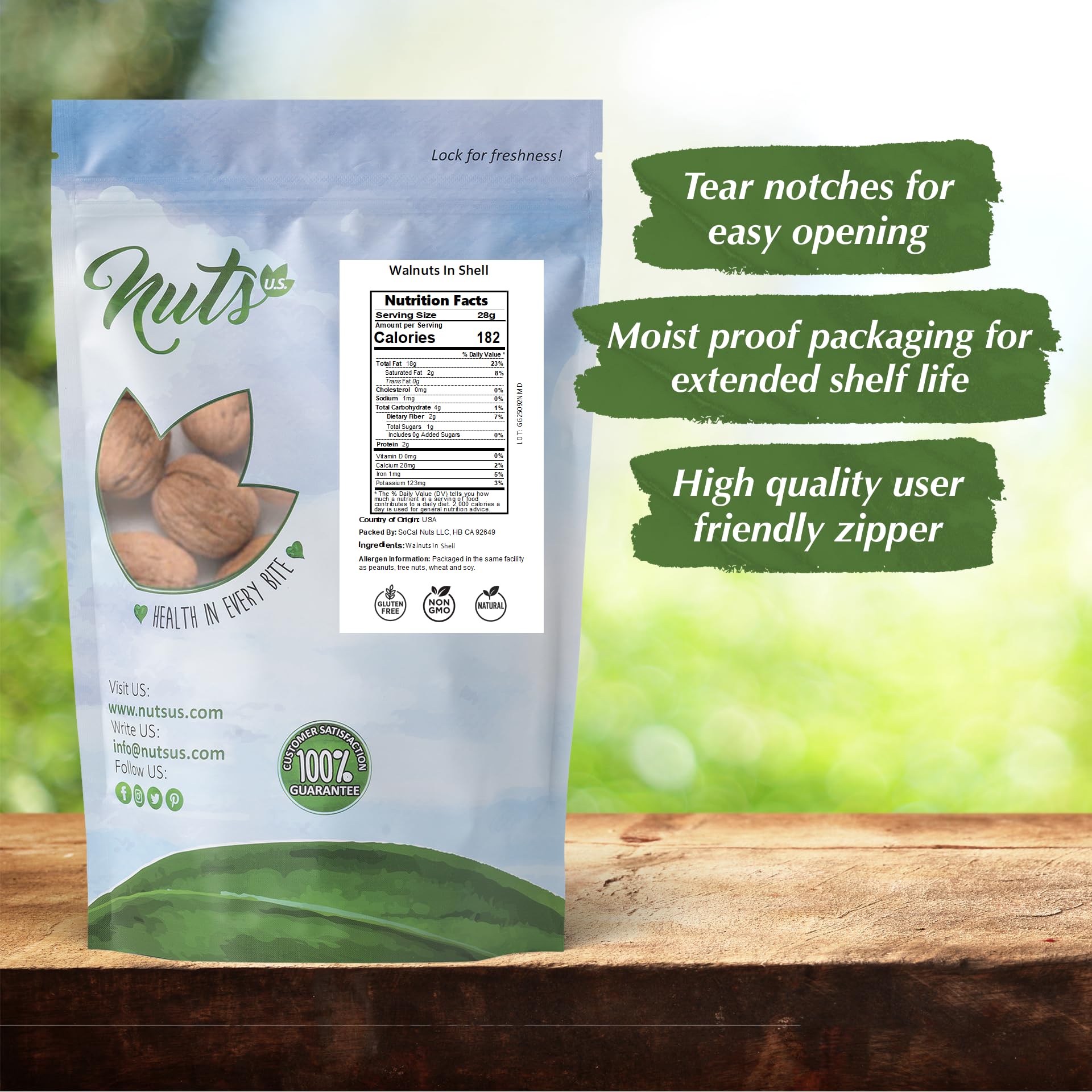 NUTS U.S. - Walnuts In Shell | Grown and Packed in California | Chandler Variety | Fresh Buttery Taste and Easy to Crack | Non-GMO and Raw Walnuts in