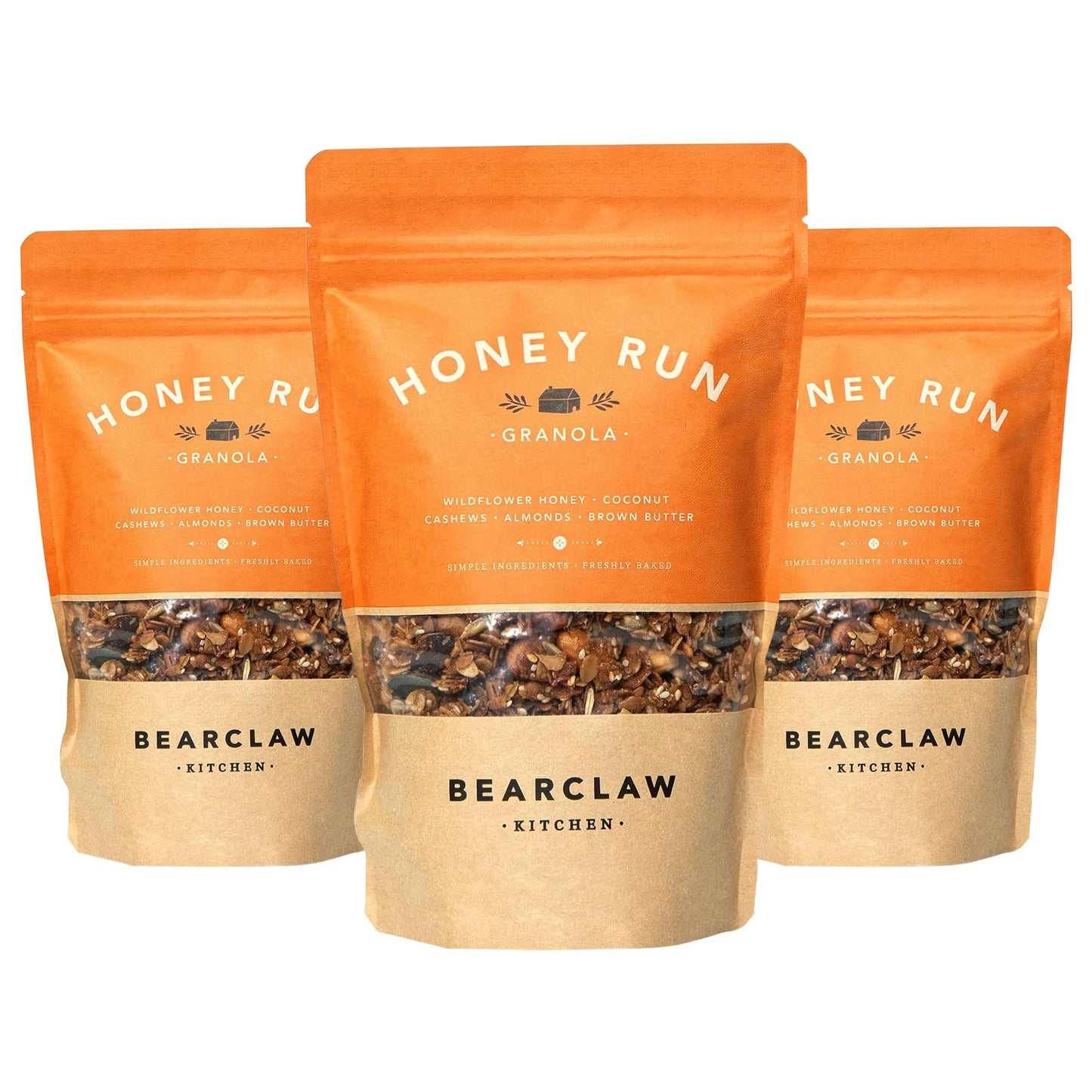 Bearclaw Kitchen Honey Run Granola 3-Pack - Snackable Clusters with Brown Butter & Local Honey - Gluten-Free Oats, Almonds, Cashews, Seeds