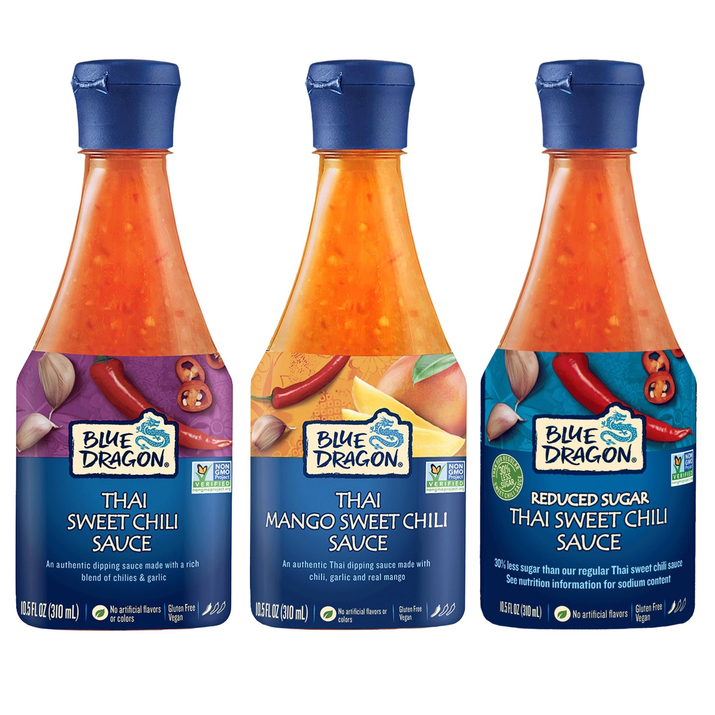 Blue Dragon Sweet Chili Sauce, RS Sweet Chili, & Mango Sauce, Variety Pack of 3 (10.5 oz Each) - No Artificial Flavors Or Preservatives, Vegan