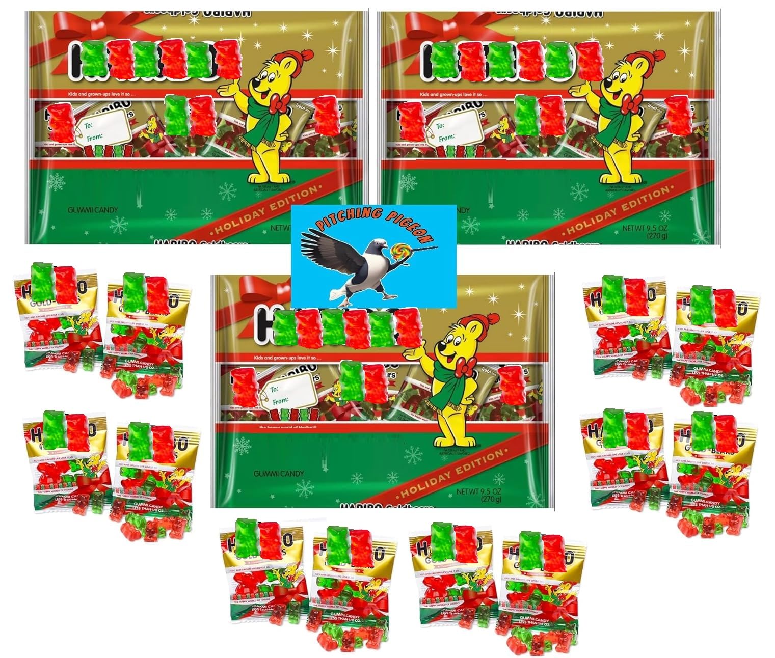 Harbo Christmas Gummy Bears - 72 Treat Size Bags (28.5 oz) - Red, White & Green Holiday Gummies for Stocking Stuffers, Classroom Gifts & Candy Bowls