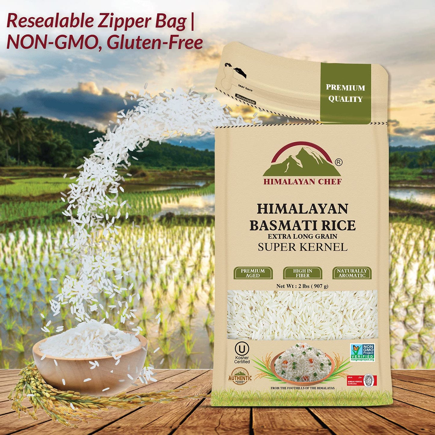 Himalayan chef White Basmati Rice 2 lbs (Pack of 2)