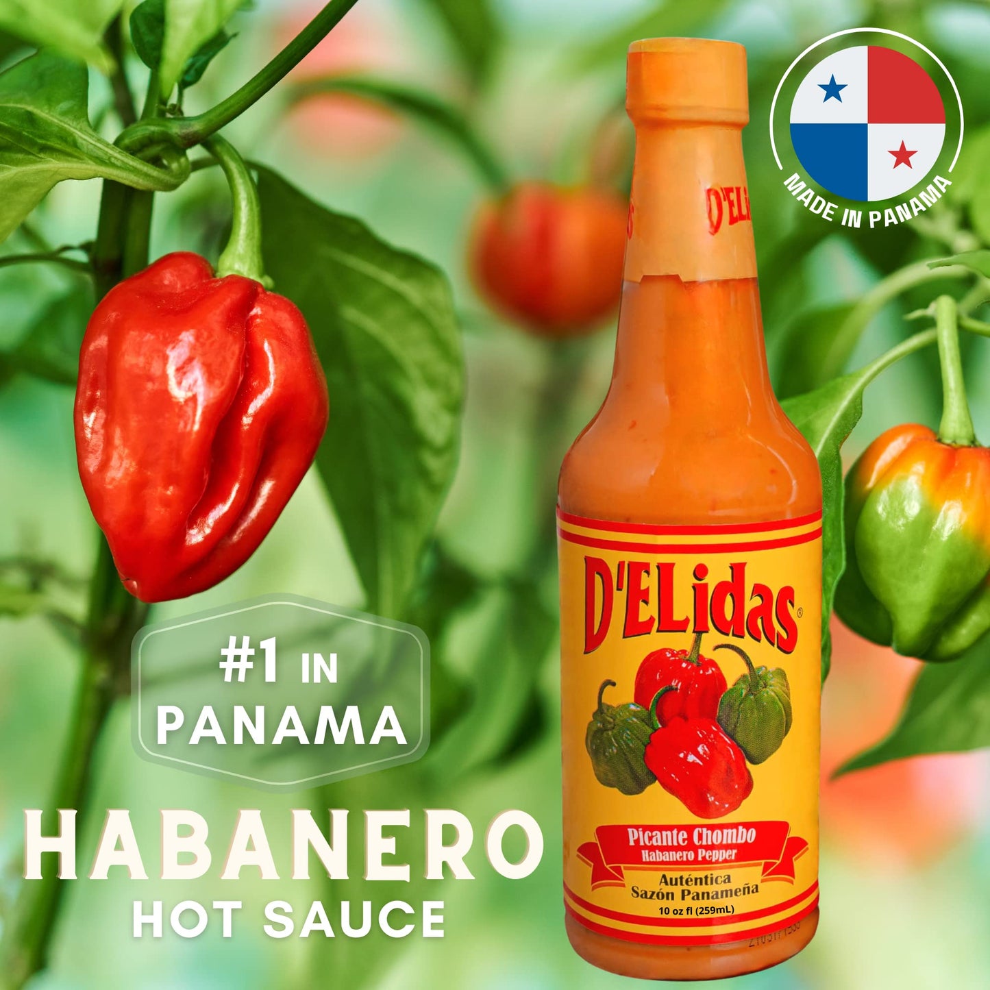 D'ELidas Habanero Hot Sauce, Natural Habanero Pepper Hot Sauce, Chombo Picante Sauce #1 in Panama, Non-GMO, Keto Friendly Food Habanero Sauce, 10 Fl
