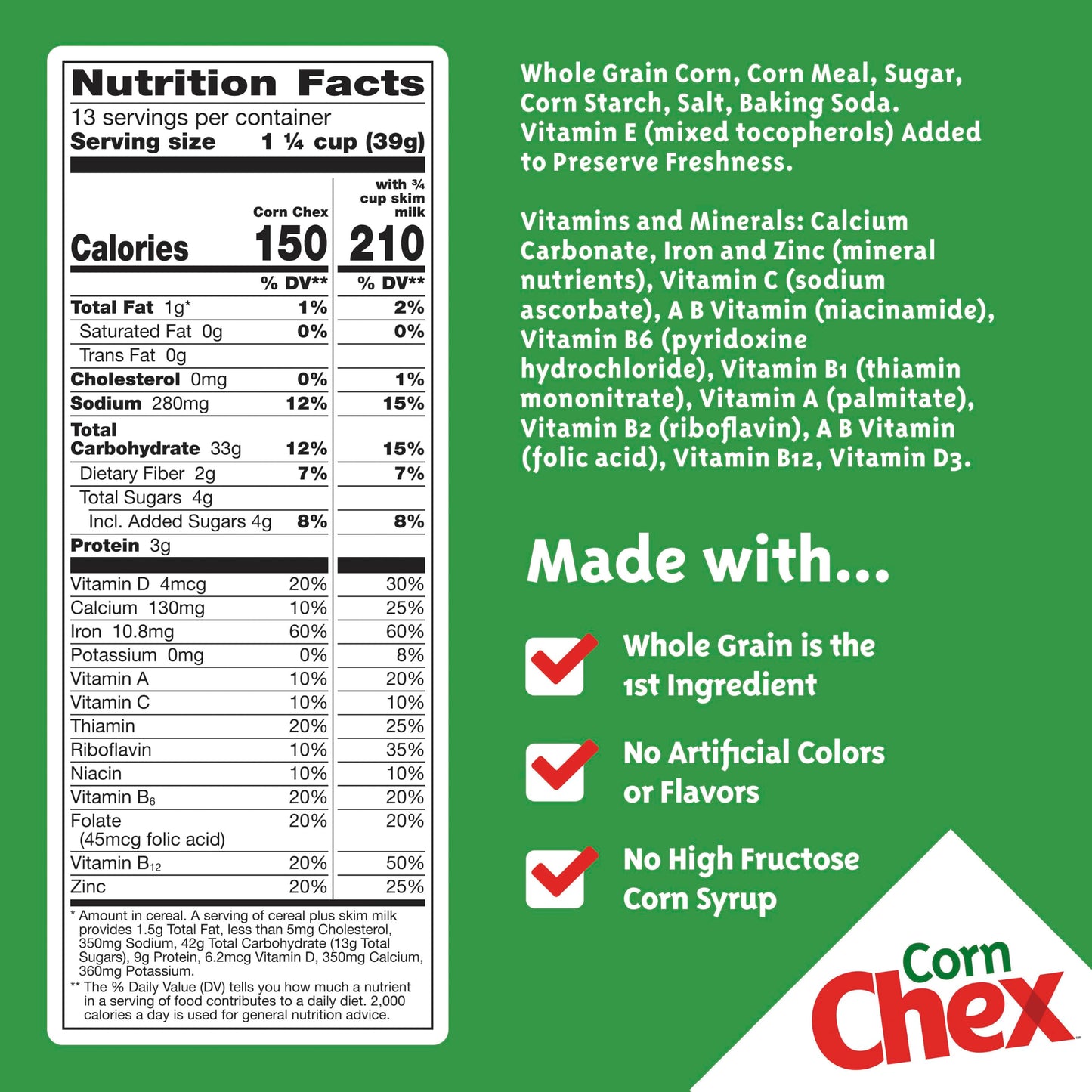 Corn Chex Gluten Free Breakfast Cereal, Homemade Chex Mix Ingredient, Family Size, 18 oz