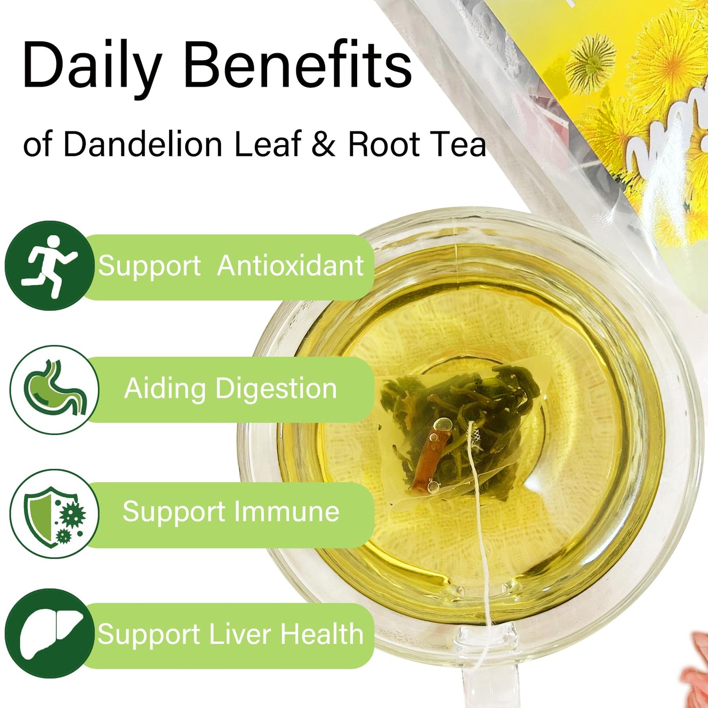 T'SMOMENT Dandelion Leaf and Root Tea Bags, 40 Teabags - Natural Dandelion Tea for Liver & Kidney Health, Caffeine-Free, Non-GMO, No Sugar