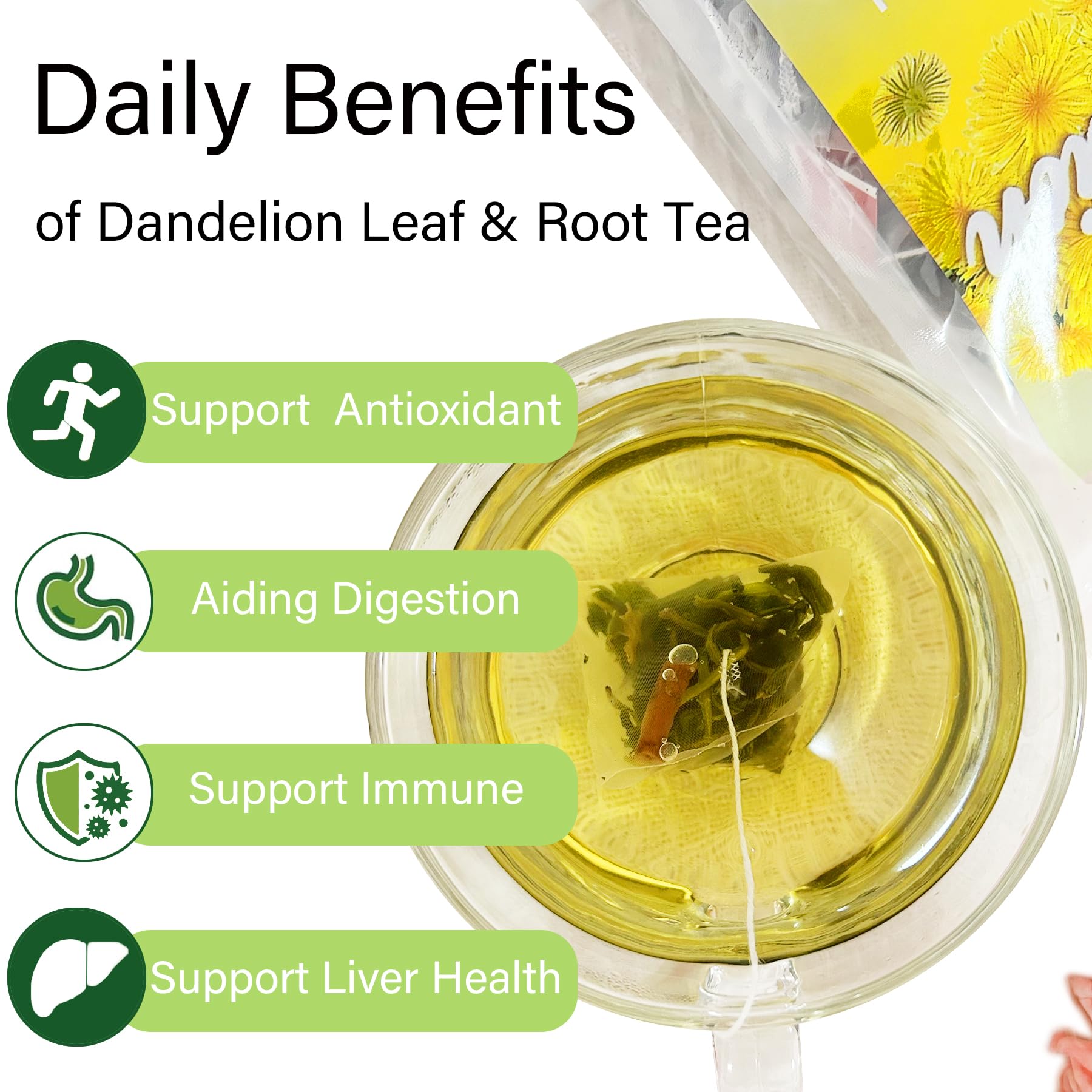 T'SMOMENT Dandelion Leaf and Root Tea Bags, 40 Teabags - Natural Dandelion Tea for Liver & Kidney Health, Caffeine-Free, Non-GMO, No Sugar