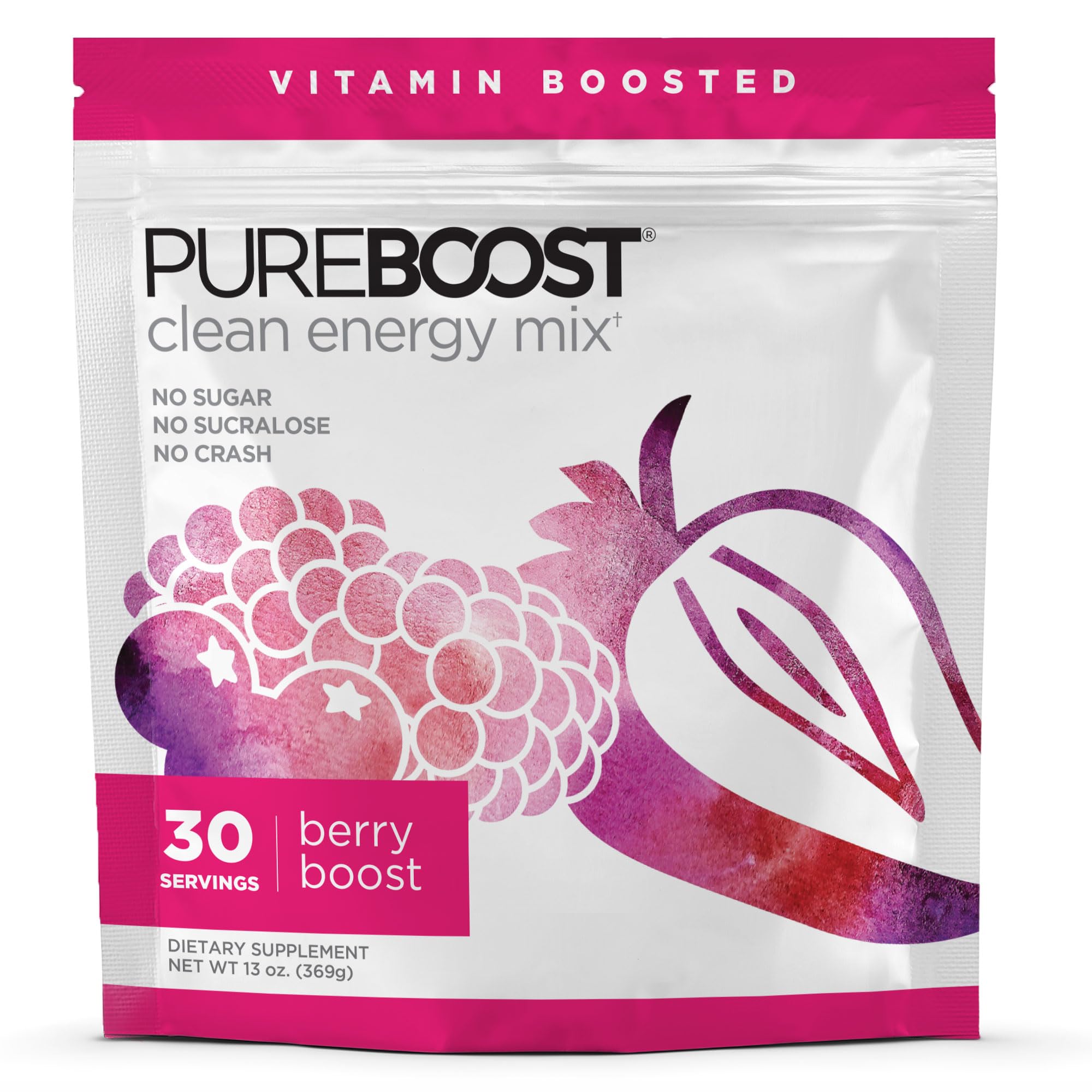 Pureboost Clean Energy Powder Drink Mix,13 oz, Refreshing Energy Booster with B12 Vitamins, Electrolytes, Antioxidants, Sugar-Free with No Sucralose